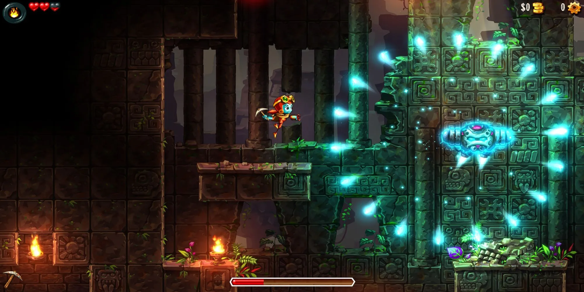 Nhân vật robot chính đào hang trong SteamWorld Dig 2