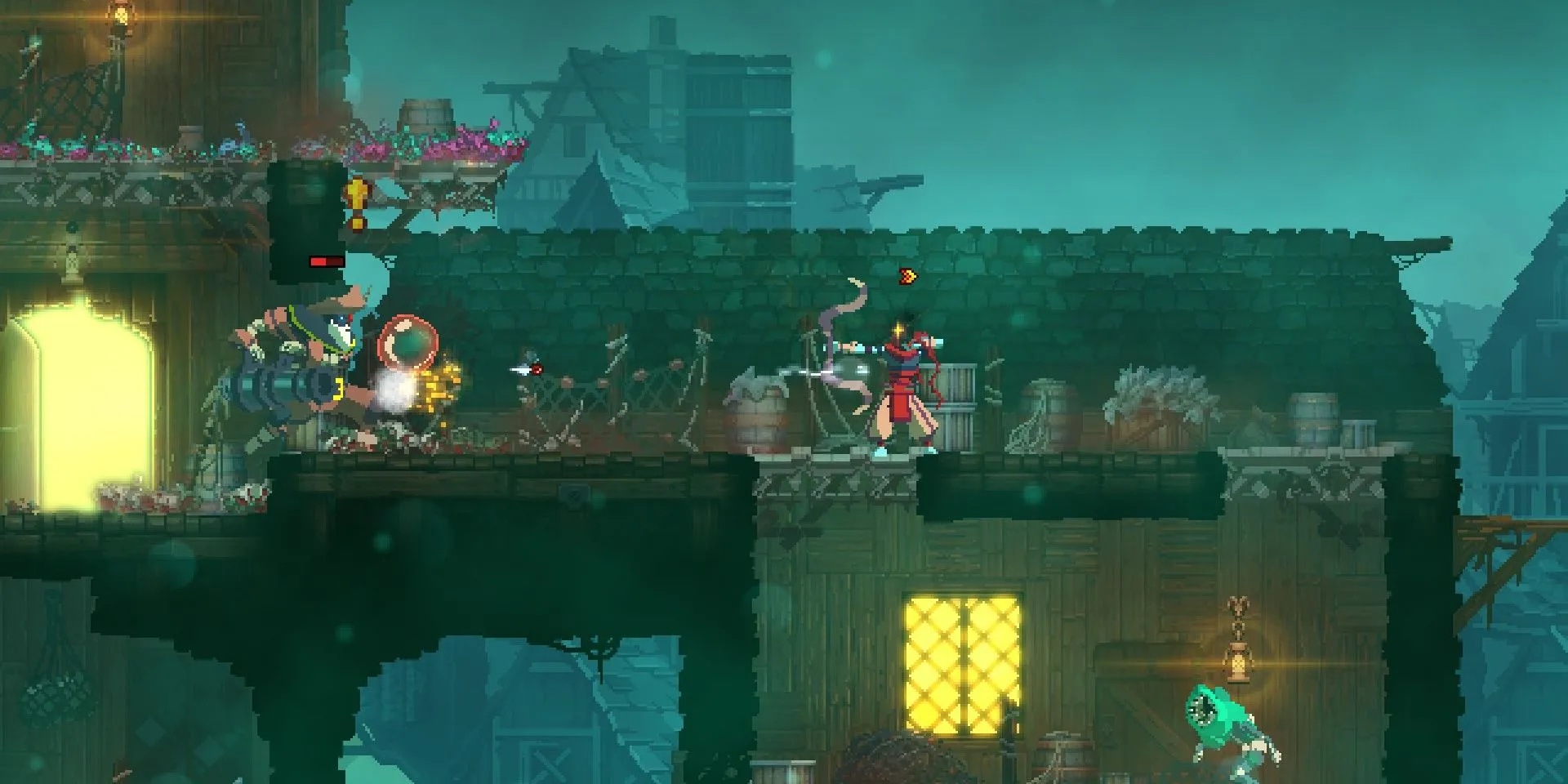 Nhân vật sử dụng cung tên trong game Metroidvania roguelike Dead Cells