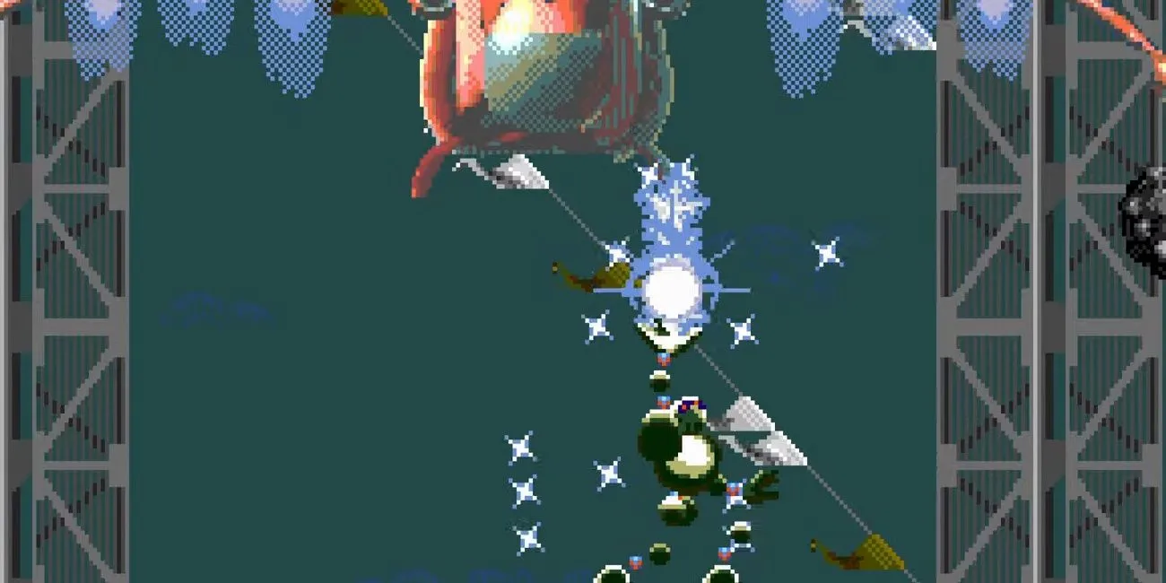 Nhân vật Vectorman bắn hạ máy bay trong game platformer hành động