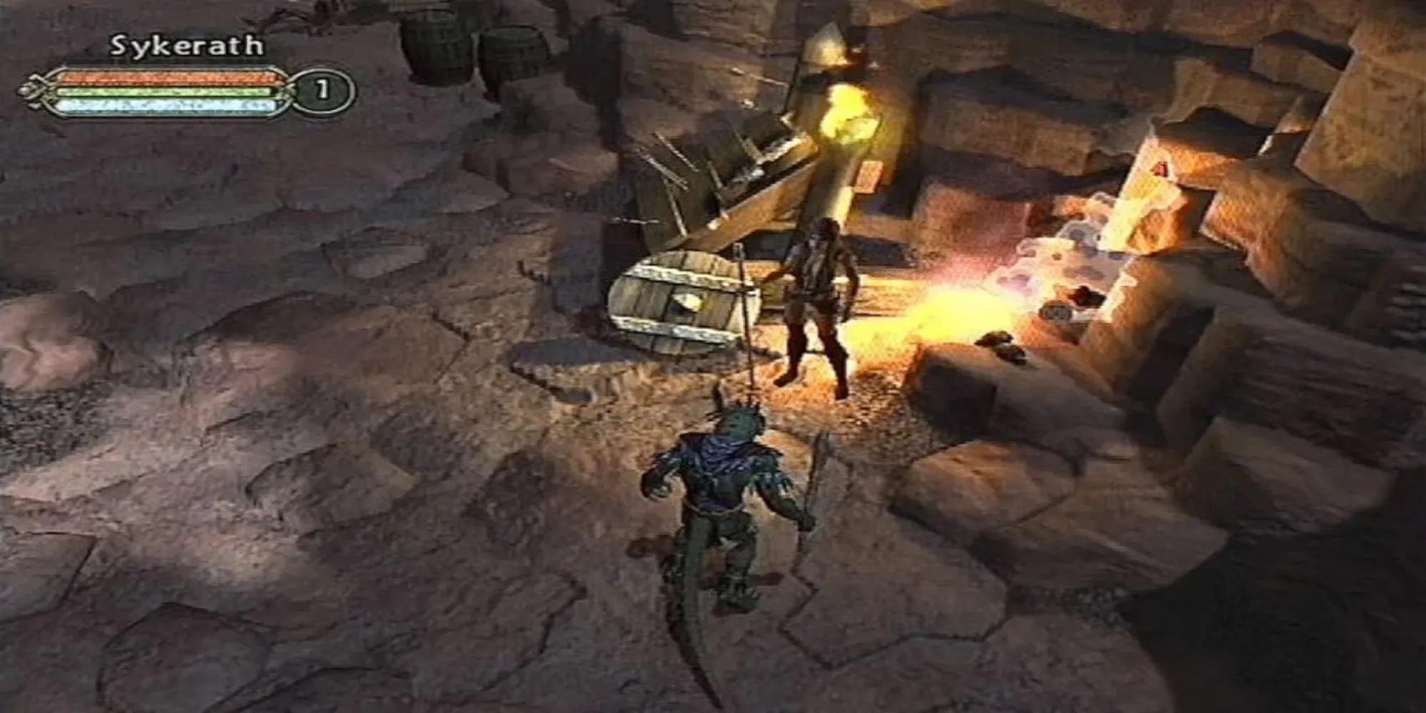 Nhóm nhân vật chiến đấu với đám đông quái vật trong game hành động nhập vai Champions of Norrath trên PS2
