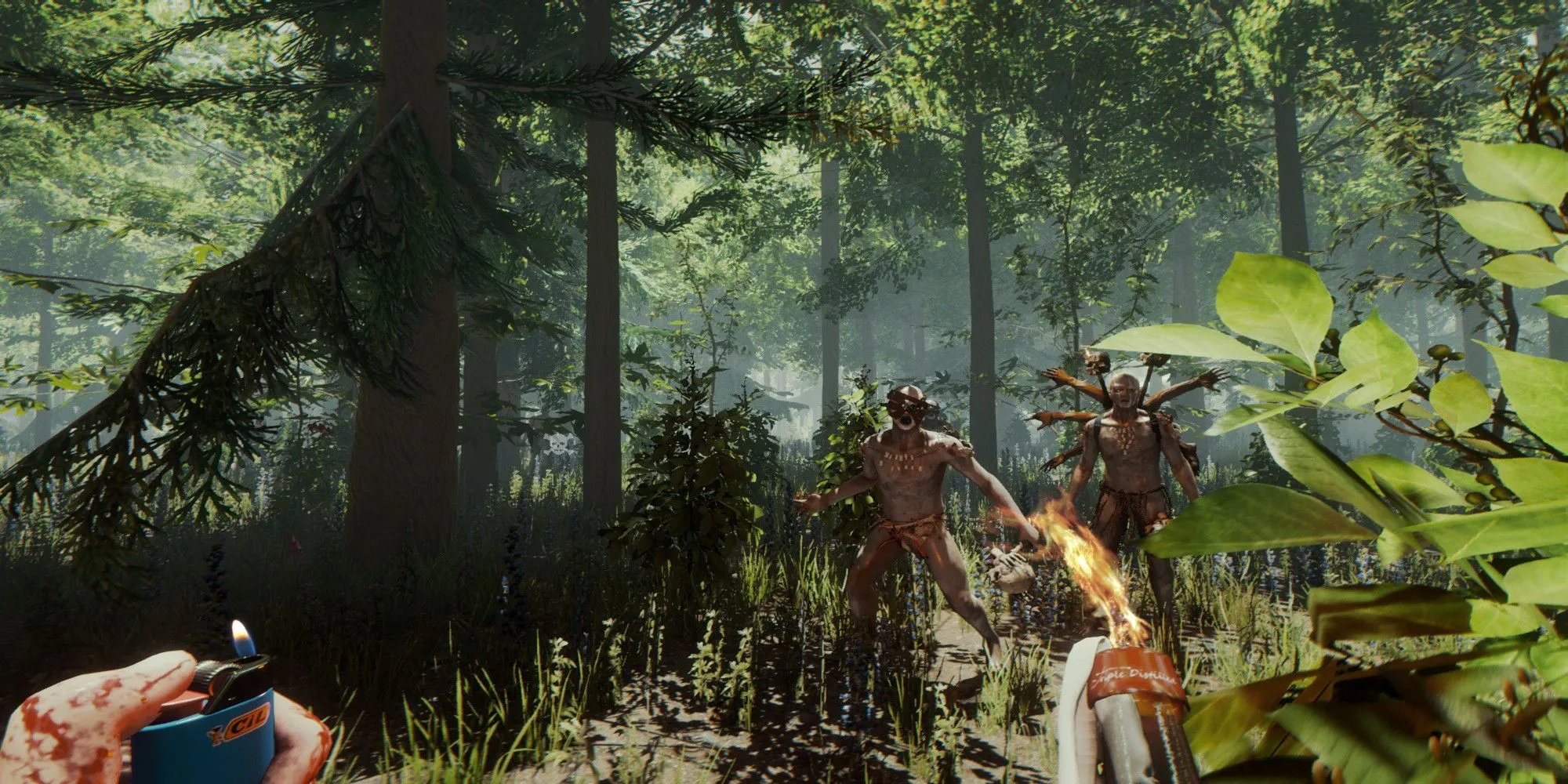 Những thổ dân ăn thịt người rình rập người chơi trong The Forest, minh họa AI kẻ địch đáng sợ