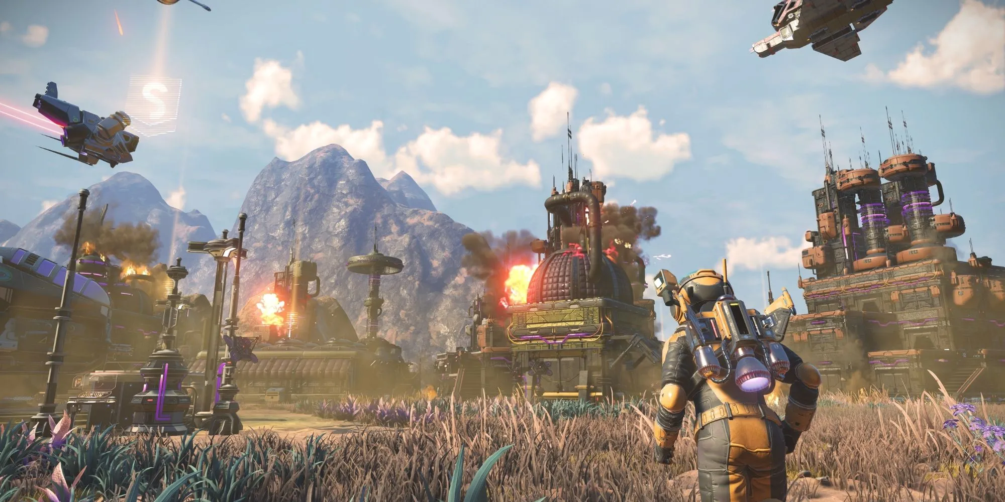 No Man's Sky: Căn cứ của người chơi trên một hành tinh ngoài không gian, cho thấy khả năng xây dựng đa dạng