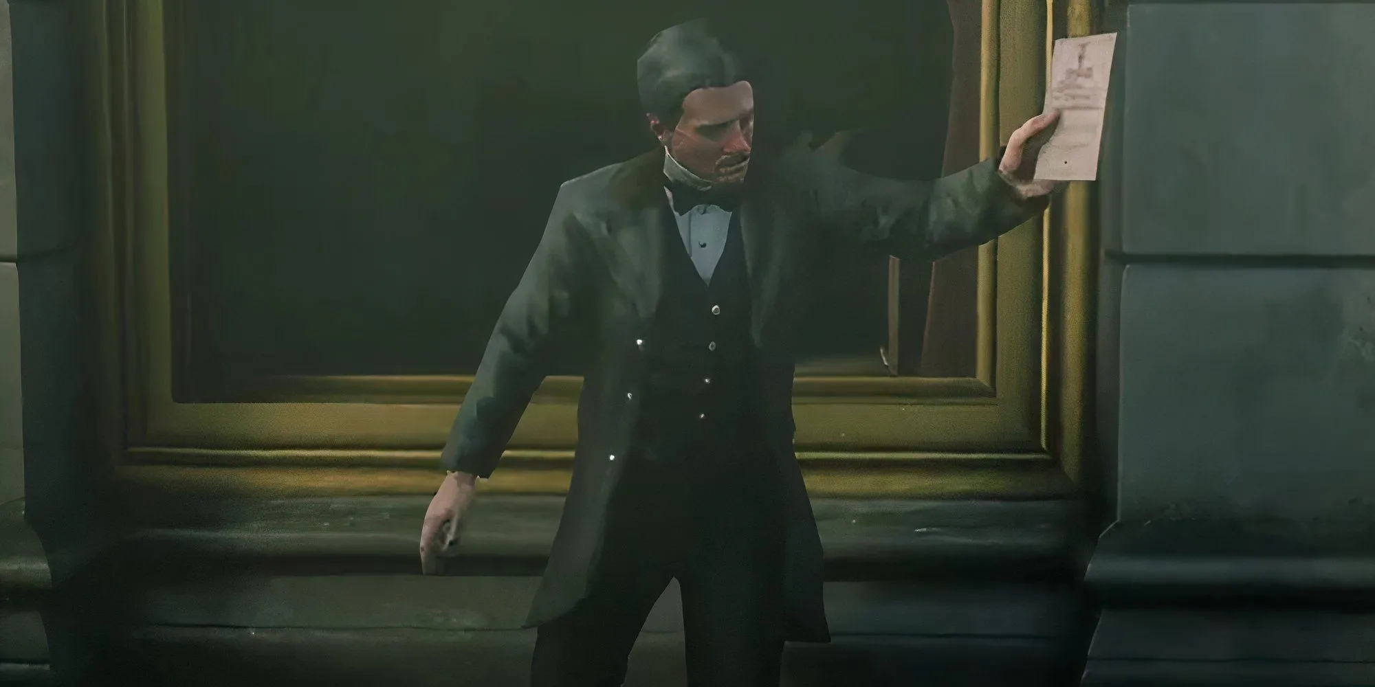 Norris Forsythe Red Dead Redemption 2 đứng ngoài trời phát tờ rơi