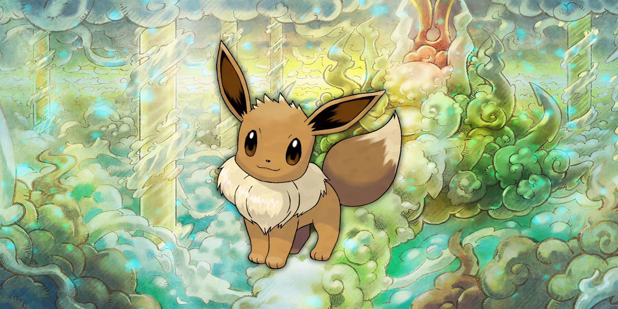 Pokemon Eevee đứng trên bốn chân, với lông cổ xù và đôi tai nhọn