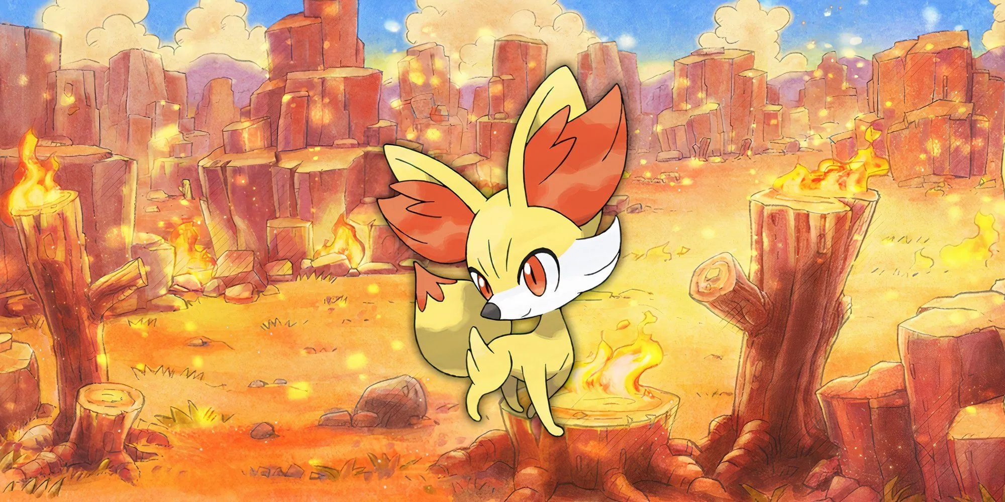 Pokemon Starter hệ Lửa Fennekin, một chú cáo màu cam với đôi tai lớn và lông tai màu cam đỏ