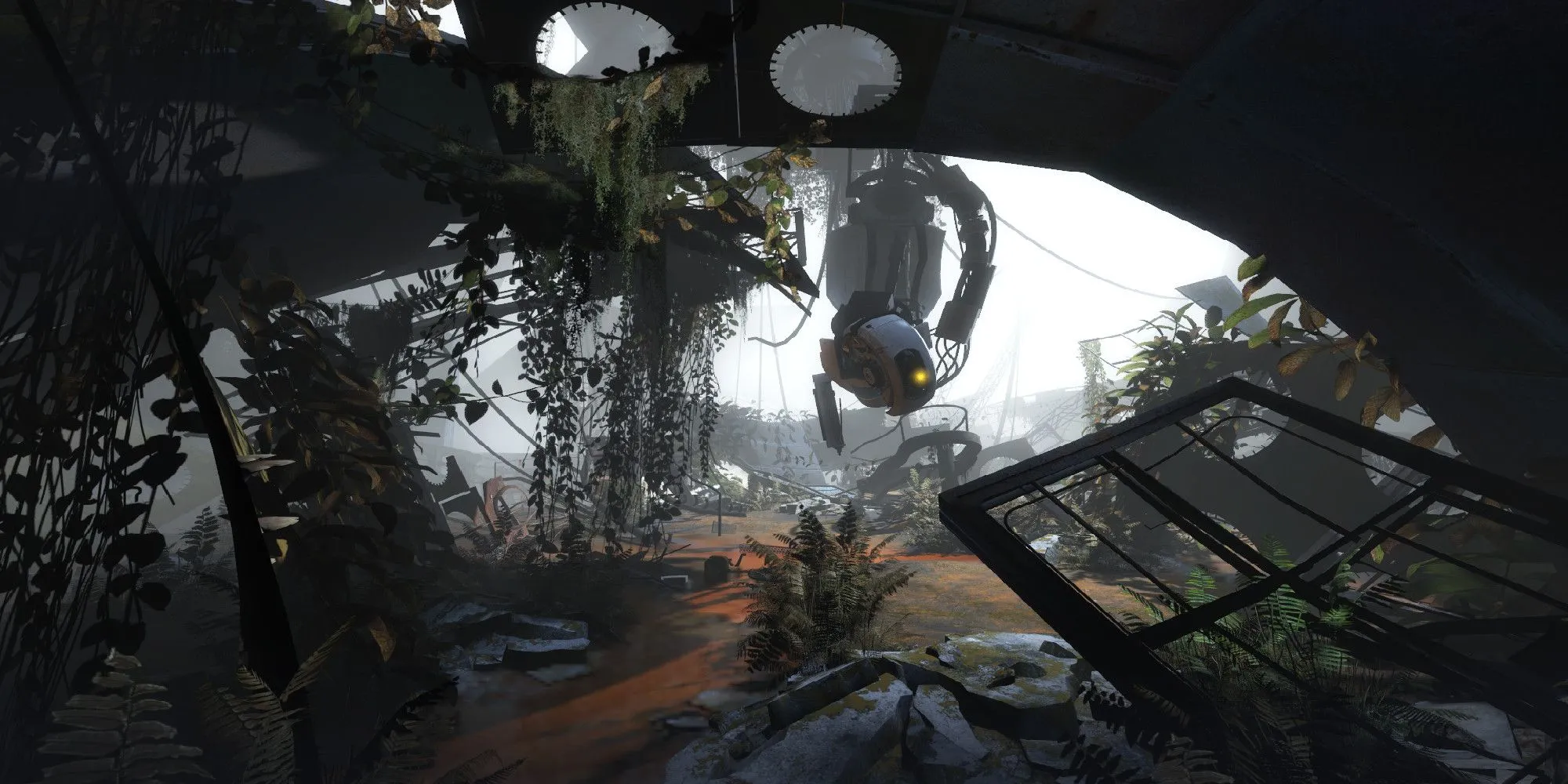 Portal 2 GLaDOS hanging in ruins