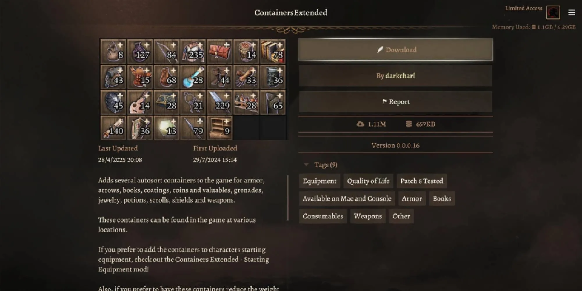 Quản lý vật phẩm dễ dàng với mod ContainersExtended trong Baldur's Gate 3