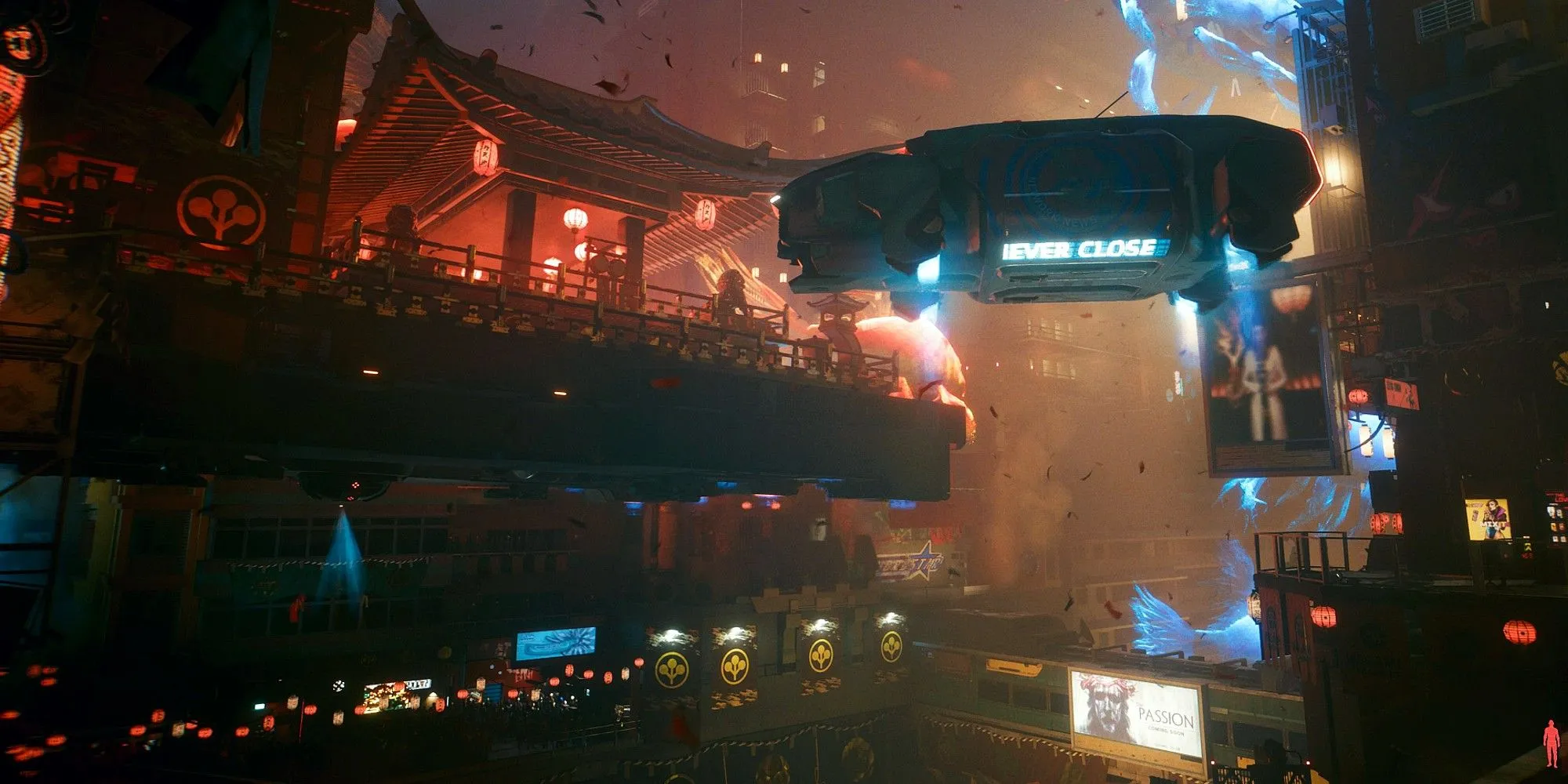 Quang cảnh lễ diễu hành lộng lẫy trong Cyberpunk 2077, thể hiện sự xa hoa của Night City