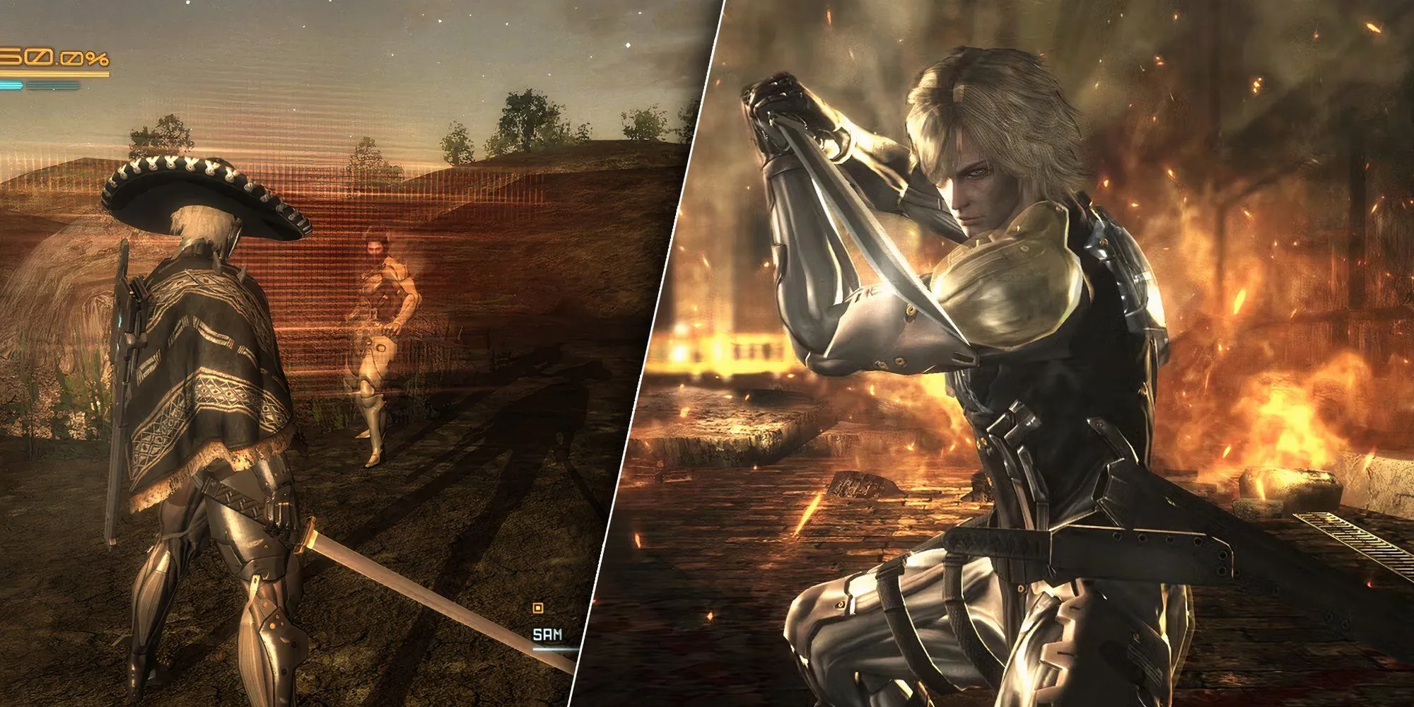 Raiden chặt kẻ thù bằng kiếm trong Metal Gear Rising Revengeance trên PS3