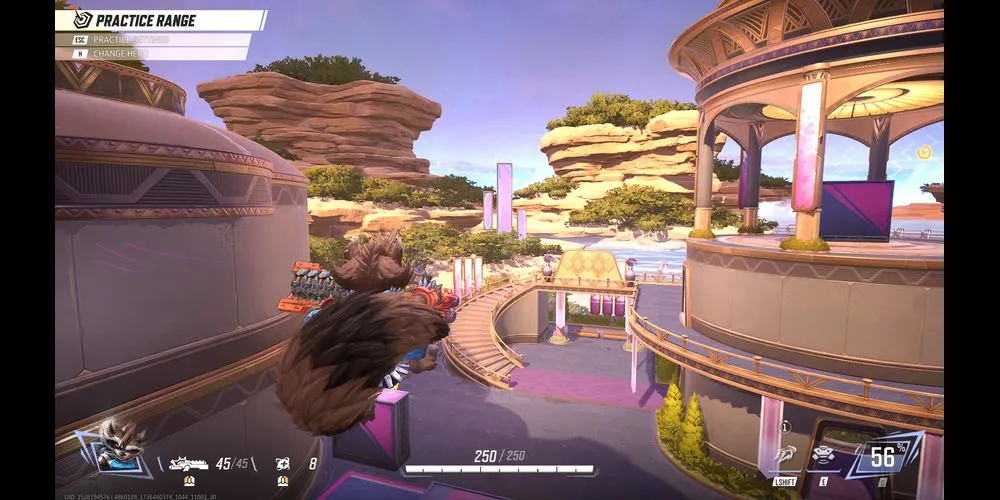 Rocket Raccoon đang chạy trên tường trong một trận đấu Marvel Rivals
