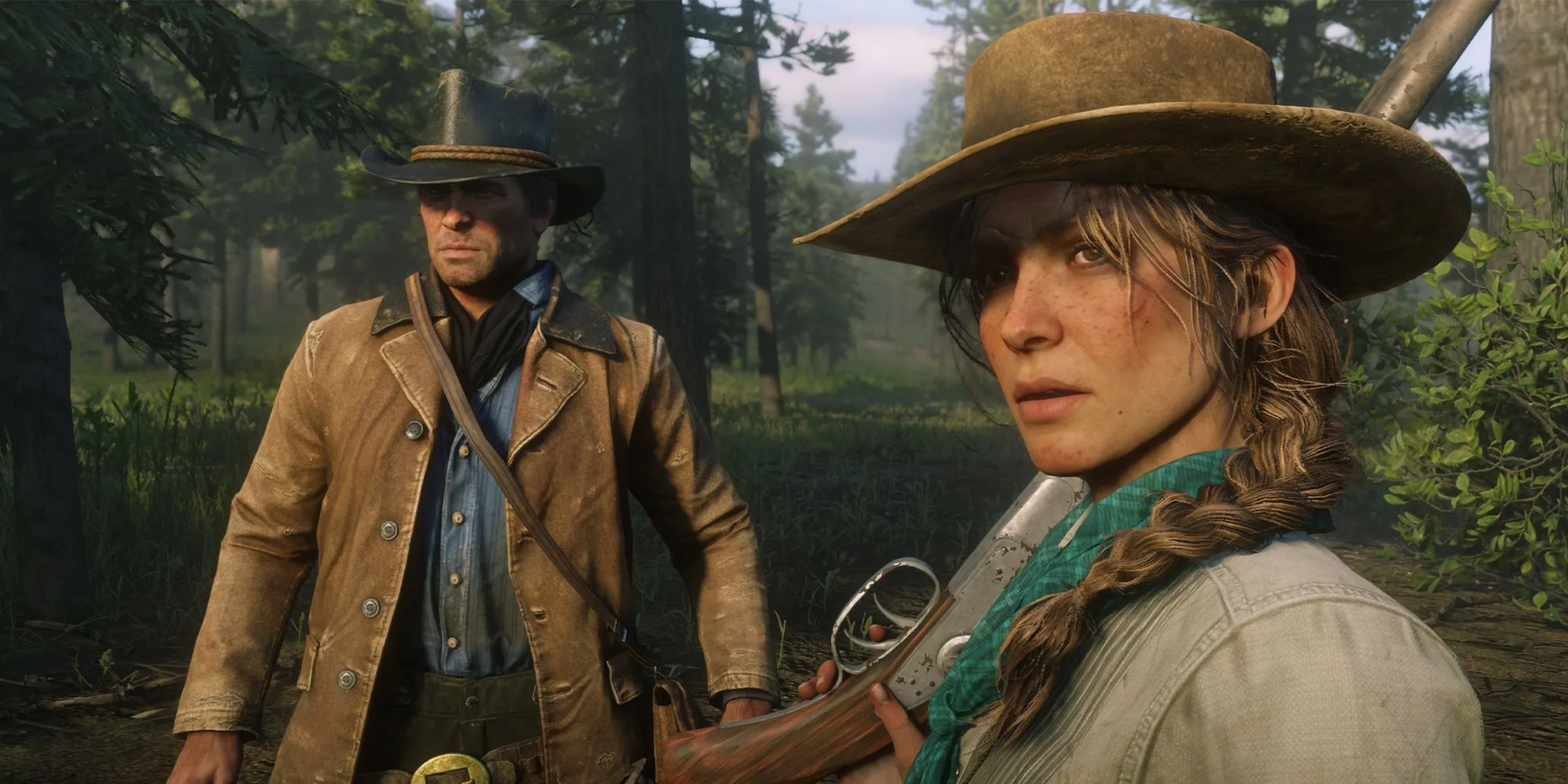 Sadie Adler và Arthur Morgan trong Red Dead Redemption 2, Sadie là nhân vật nữ mạnh mẽ có tiềm năng phát triển cốt truyện riêng.