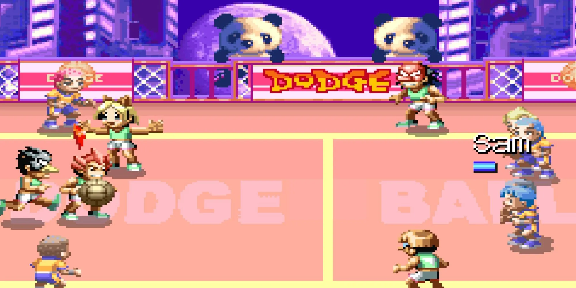 Screenshot gameplay Super Dodge Ball Advance trên GBA, trận đấu né tránh bóng với các nhân vật hoạt hình