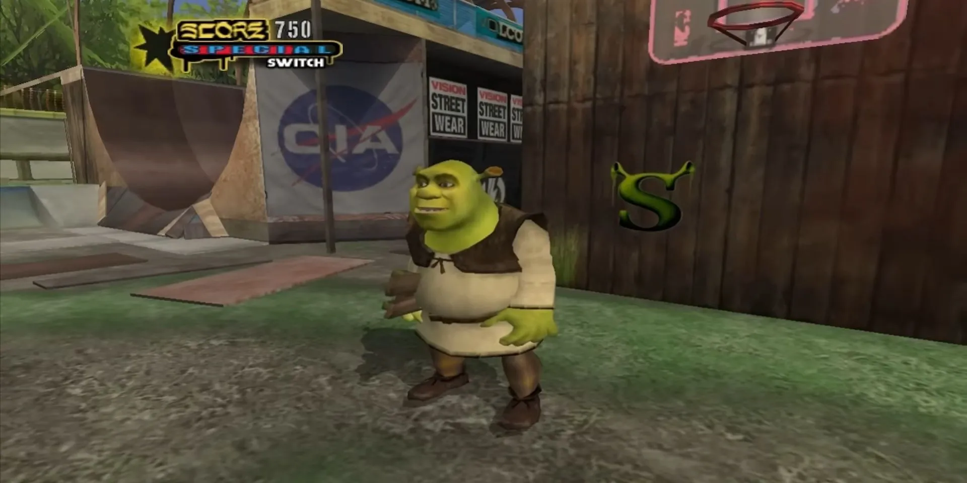 Shrek trượt ván trong bản đồ Skatopia của Tony Hawk's Underground 2
