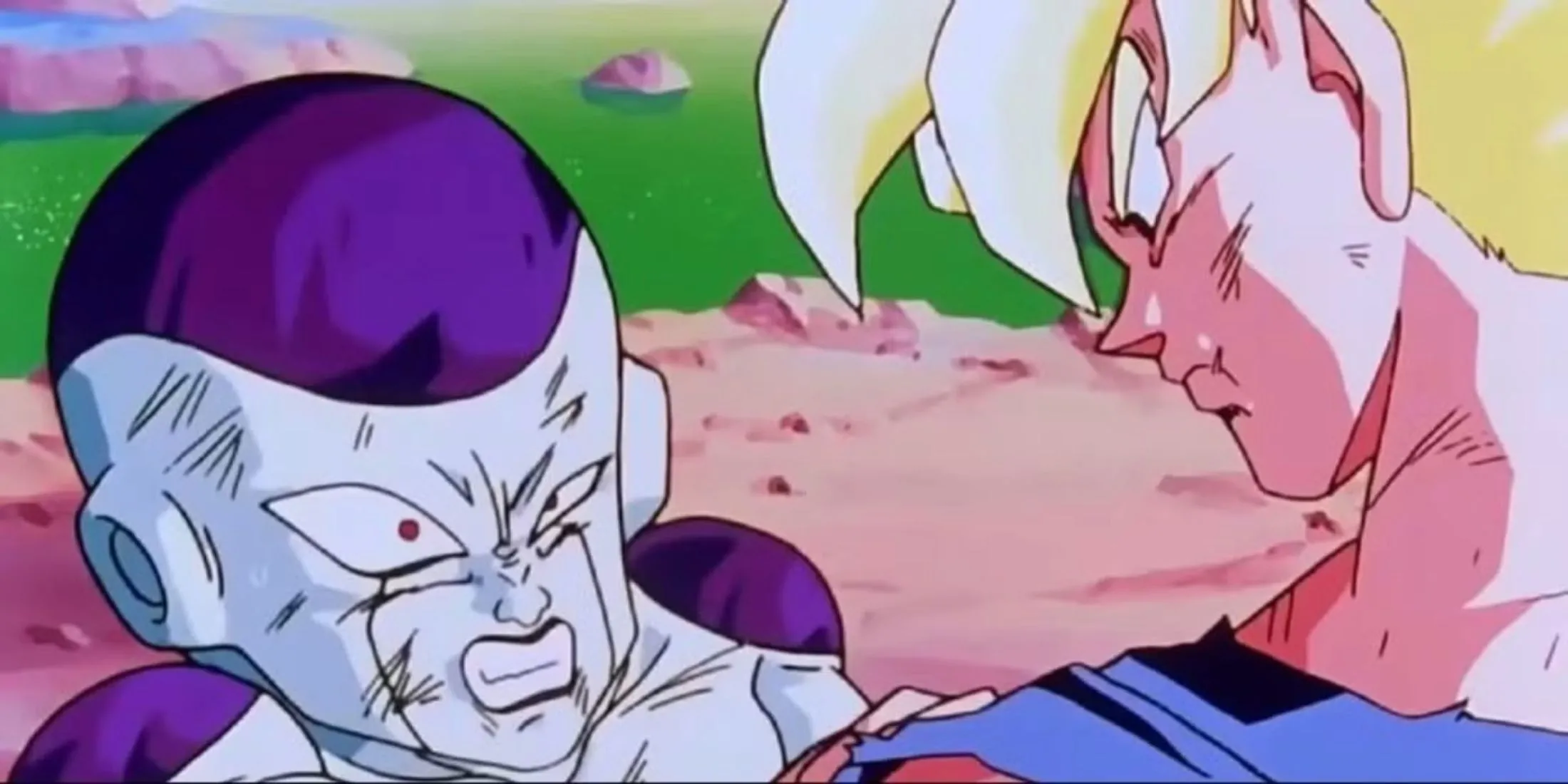Son Goku trong hình dạng Super Saiyan lần đầu tiên, đối đầu Frieza trên hành tinh Namek