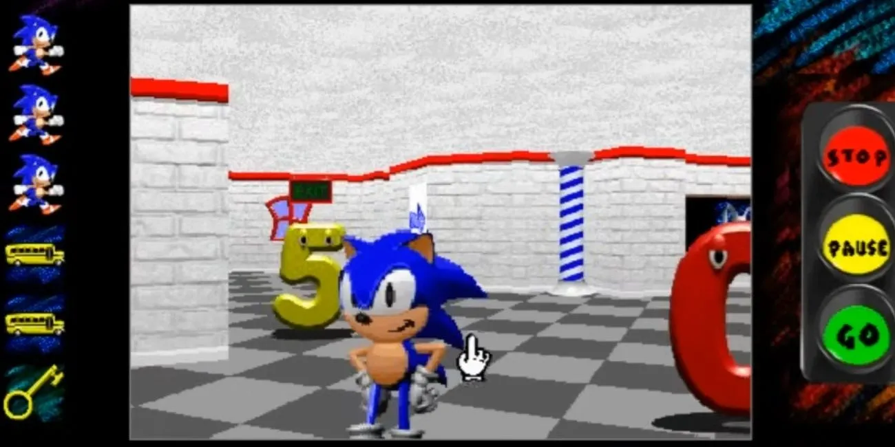 Sonic nhìn người chơi trong game giáo dục Sonic's Schoolhouse