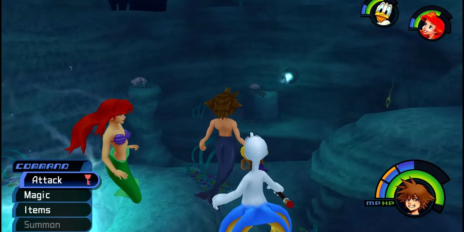 Sora, Donald và Ariel khám phá Atlantica trong Kingdom Hearts