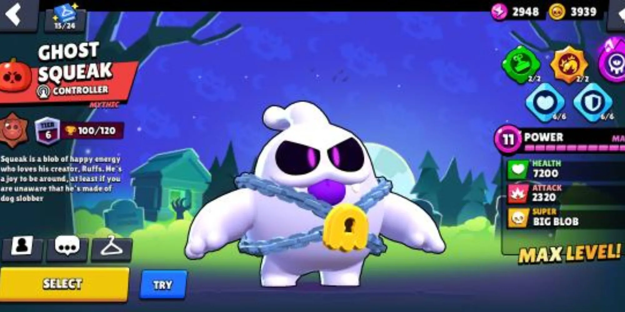 Squeak, brawler điều khiển trong Brawl Stars, với quả cầu dính đặc trưng