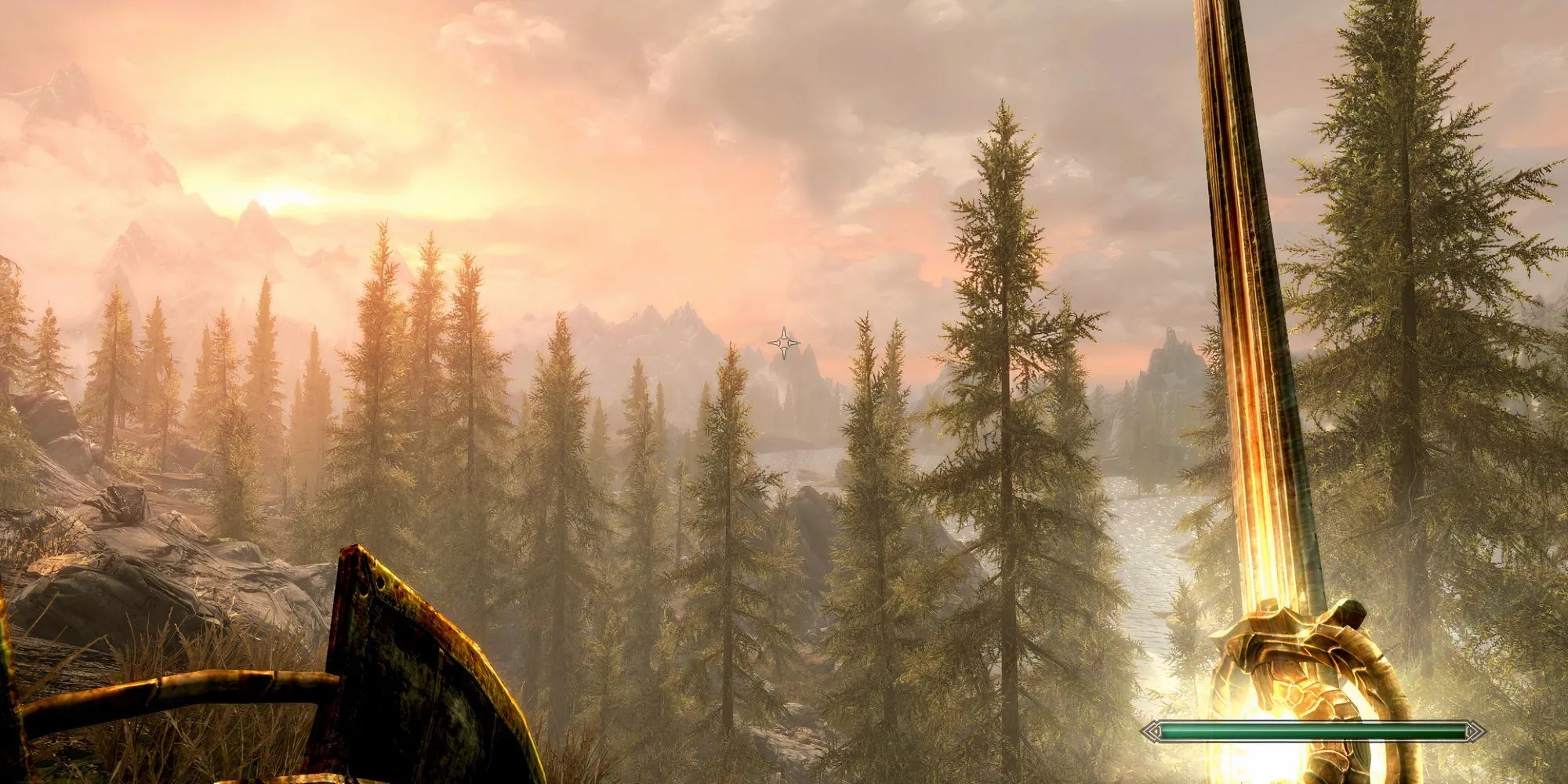 Thanh kiếm Dawnbreaker phát sáng rực rỡ trong tay nhân vật trong Skyrim