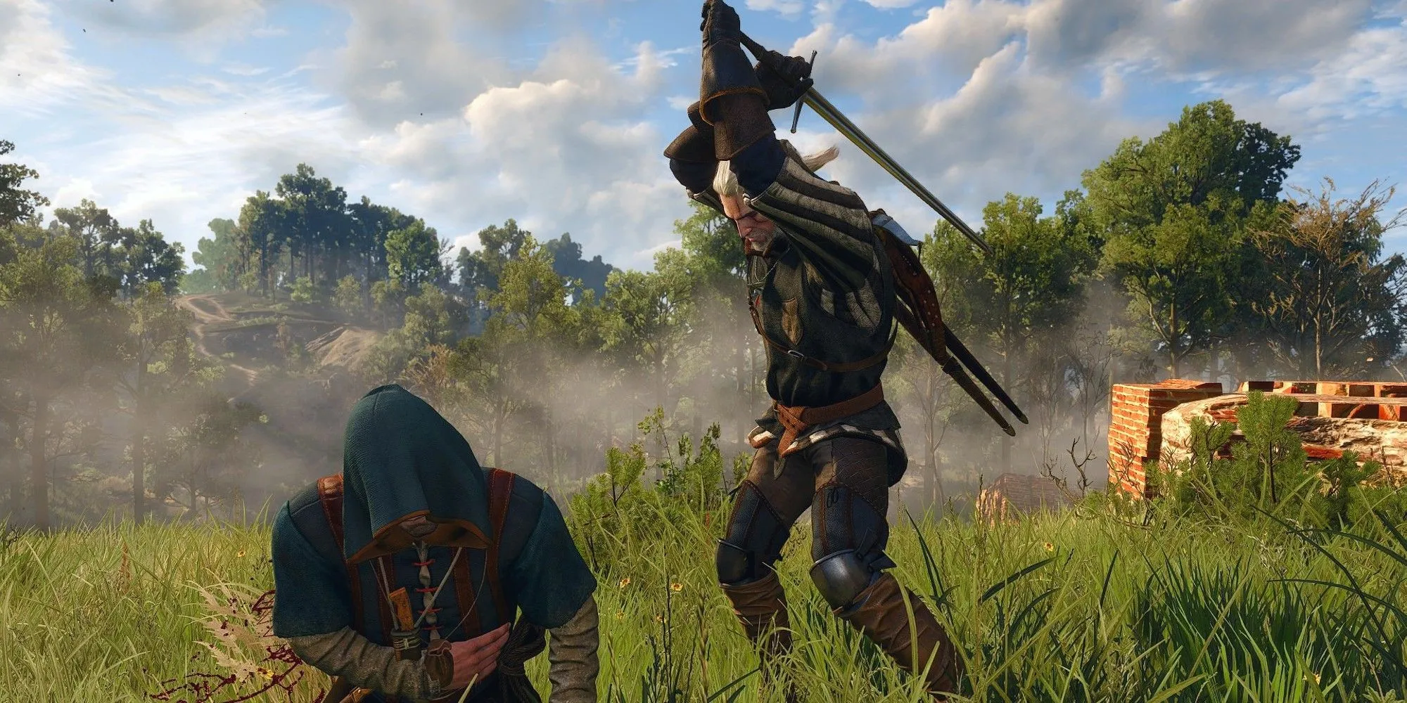 The Witcher 3 Geralt executing a bandit