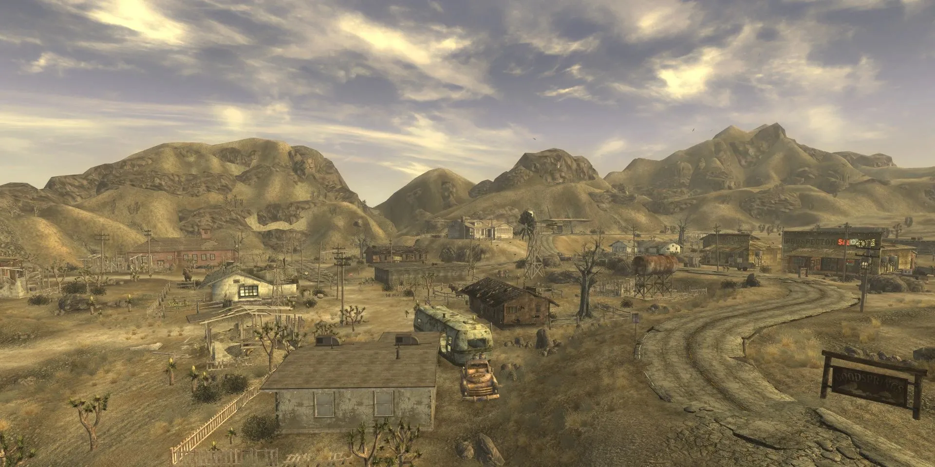 Thị trấn Goodsprings hoang sơ trong game Fallout: New Vegas
