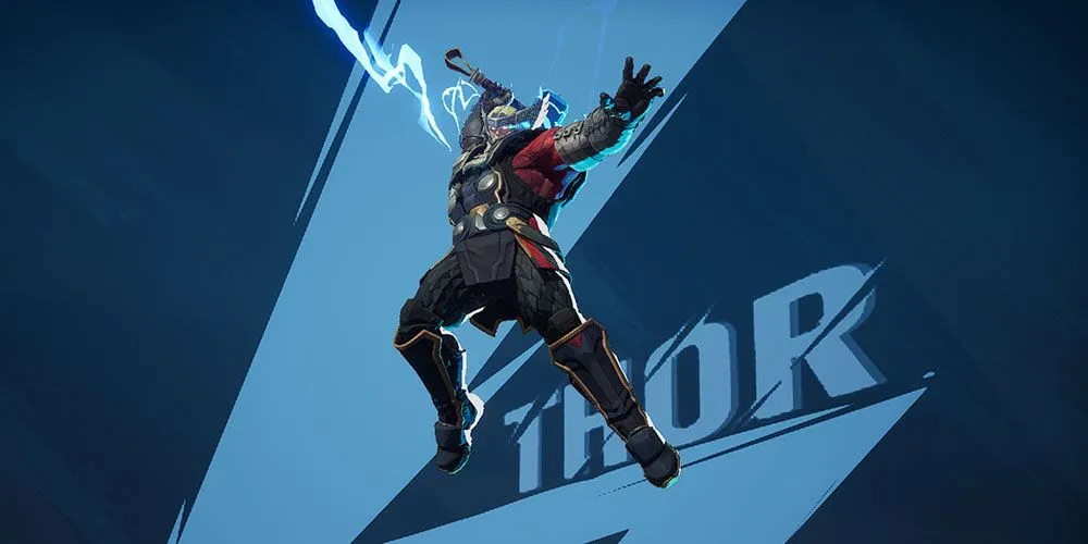 Thor chuẩn bị tung kỹ năng cận chiến với búa Mjolnir trong Marvel Rivals