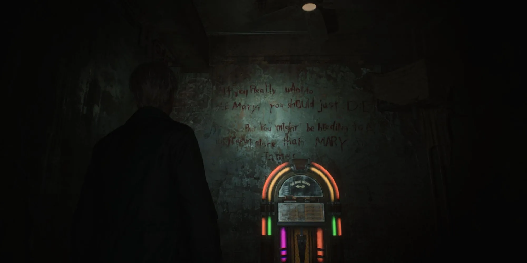 Tin nhắn viết bằng máu trên máy hát tự động trong Silent Hill 2 Remake