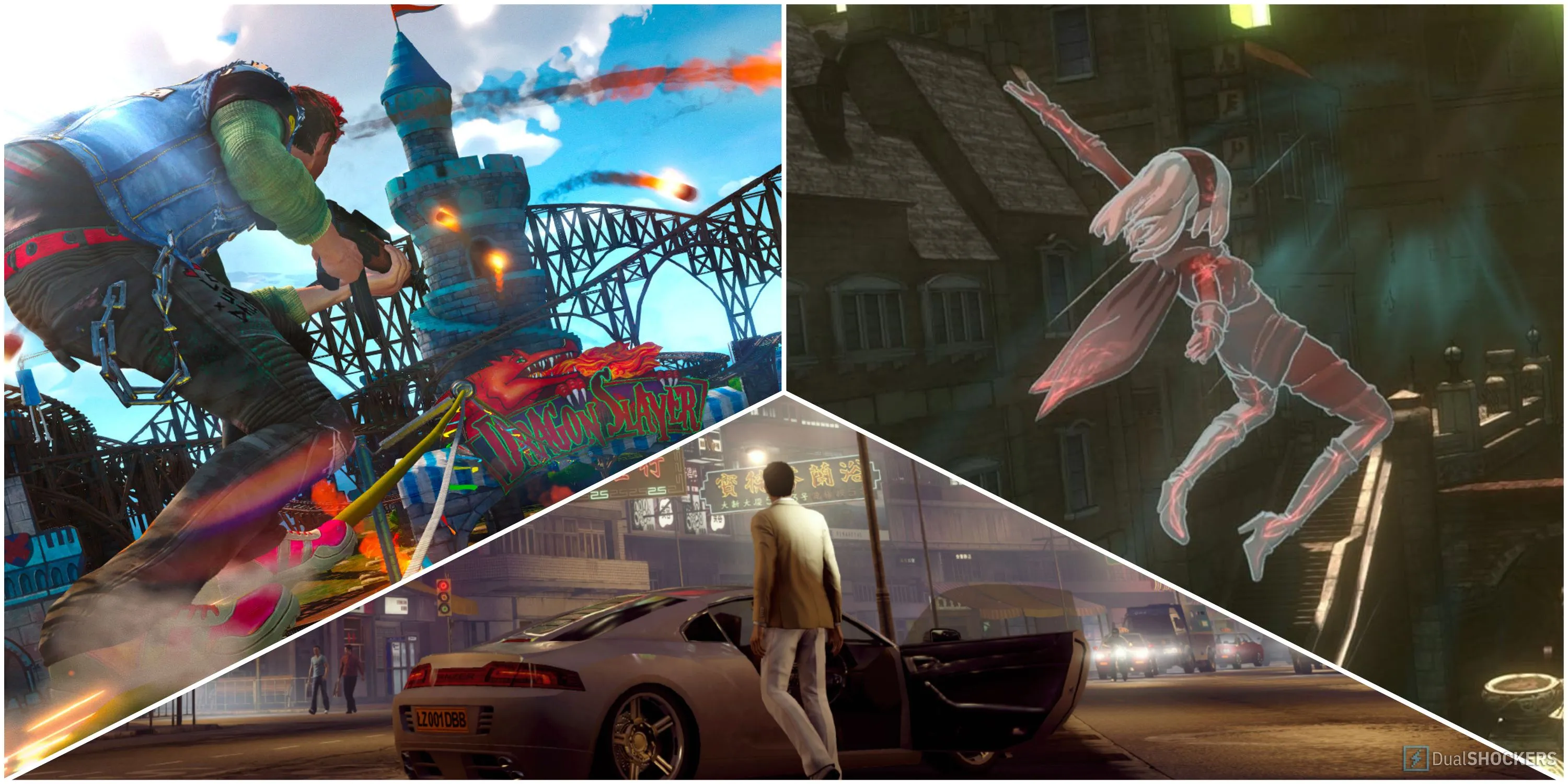 Tổng hợp bìa các game thế giới mở nổi tiếng như Sunset Overdrive, Gravity Rush, Sleeping Dogs