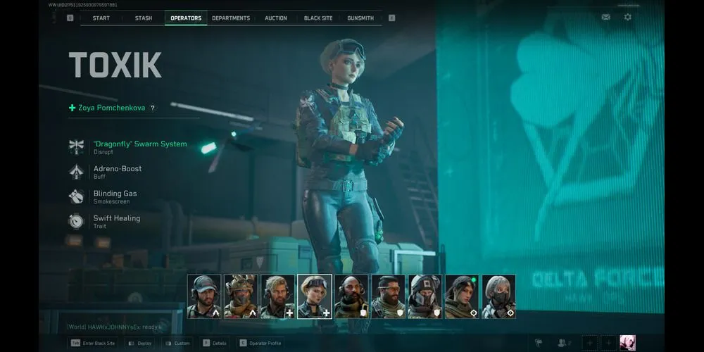 Toxik - operator Delta Force với kỹ năng Swift Healing tăng tốc độ sử dụng vật phẩm tiêu hao và hồi máu