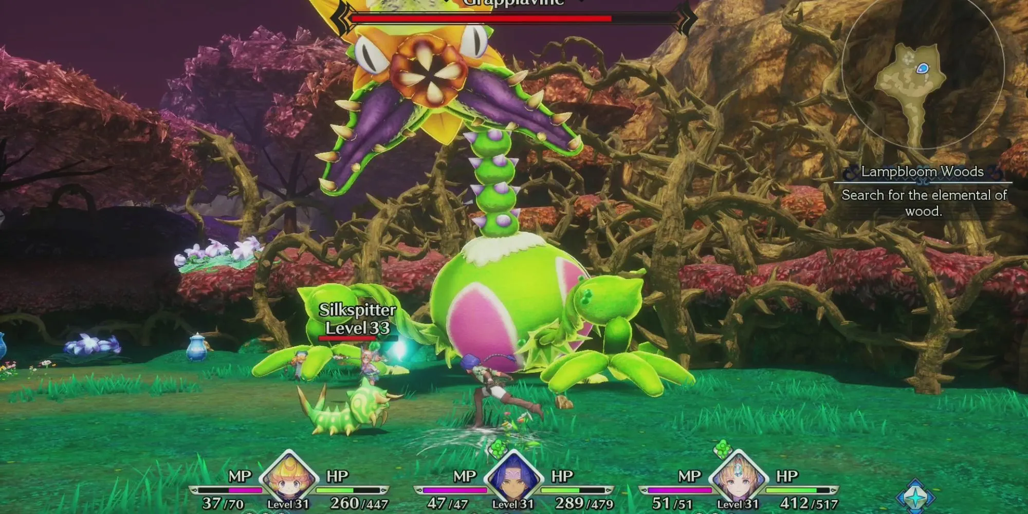 Trận đấu boss trong game JRPG Trials of Mana