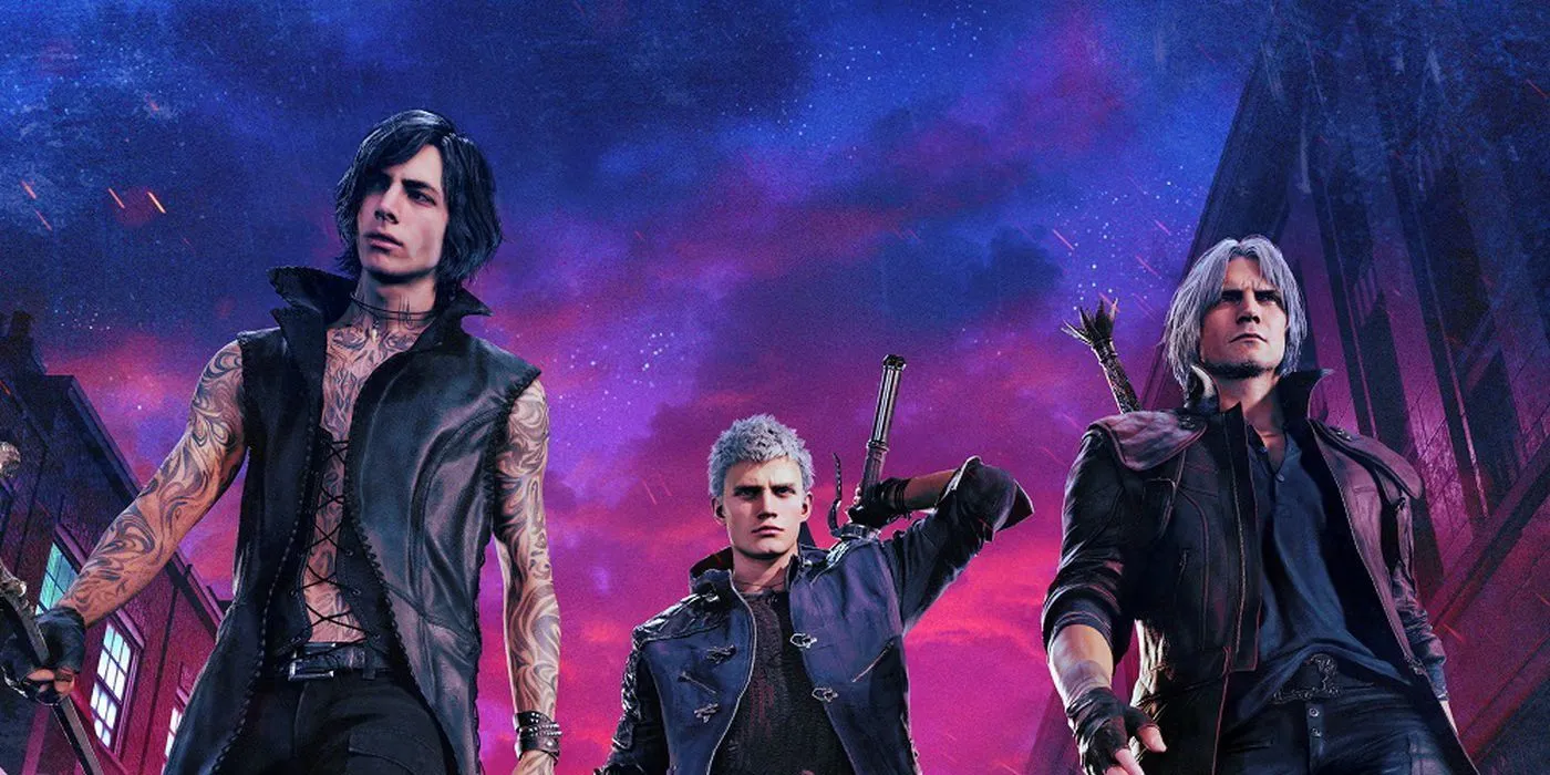 Từ trái sang phải: V, Nero, và Dante, ba nhân vật chính với phong cách chiến đấu độc đáo trong Devil May Cry 5