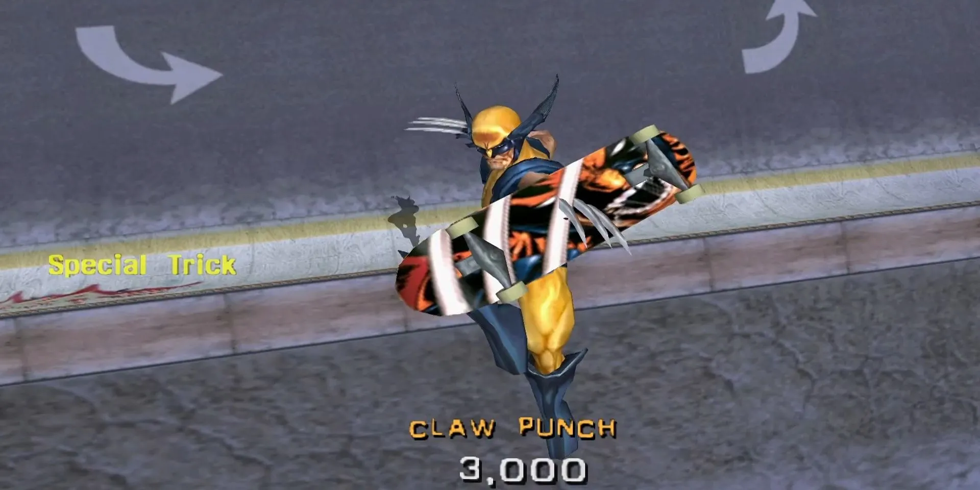 Wolverine trong bộ trang phục cổ điển trượt ván trong Tony Hawk's Pro Skater 3