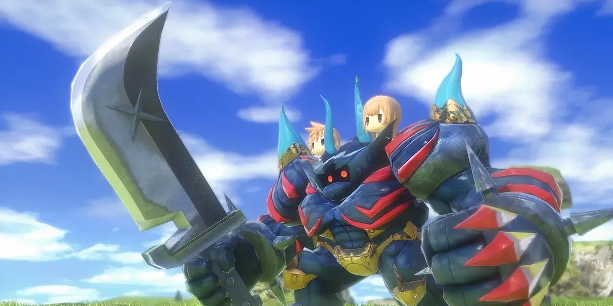 World of Final Fantasy Maxima với các Mirages và nhân vật chibi