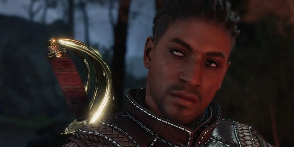 Wyll nhìn thẳng vào người chơi với vẻ đăm chiêu trong Baldur's Gate 3, trước khi bắt đầu nhiệm vụ Blade of Frontiers.