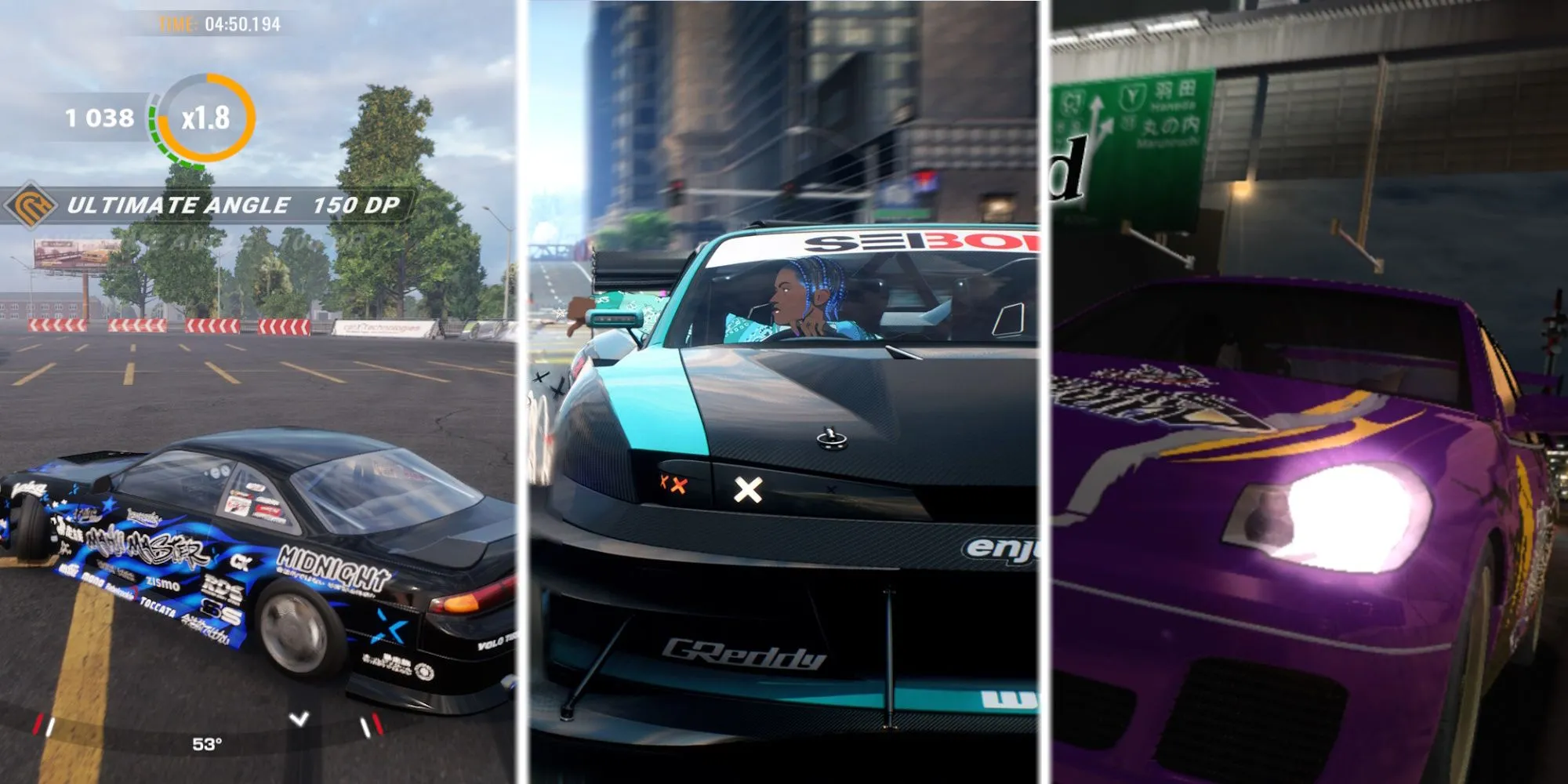 Ảnh chia ba cảnh đua xe drift từ game