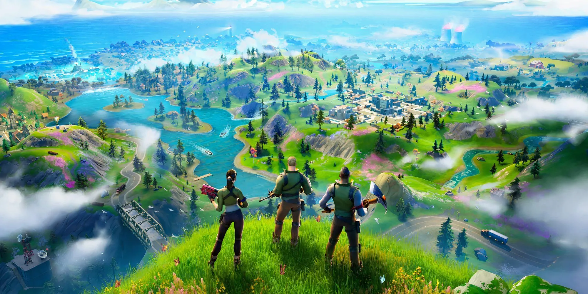 Bản đồ hòn đảo Fortnite, tượng trưng cho hệ sinh thái bản đồ trong game