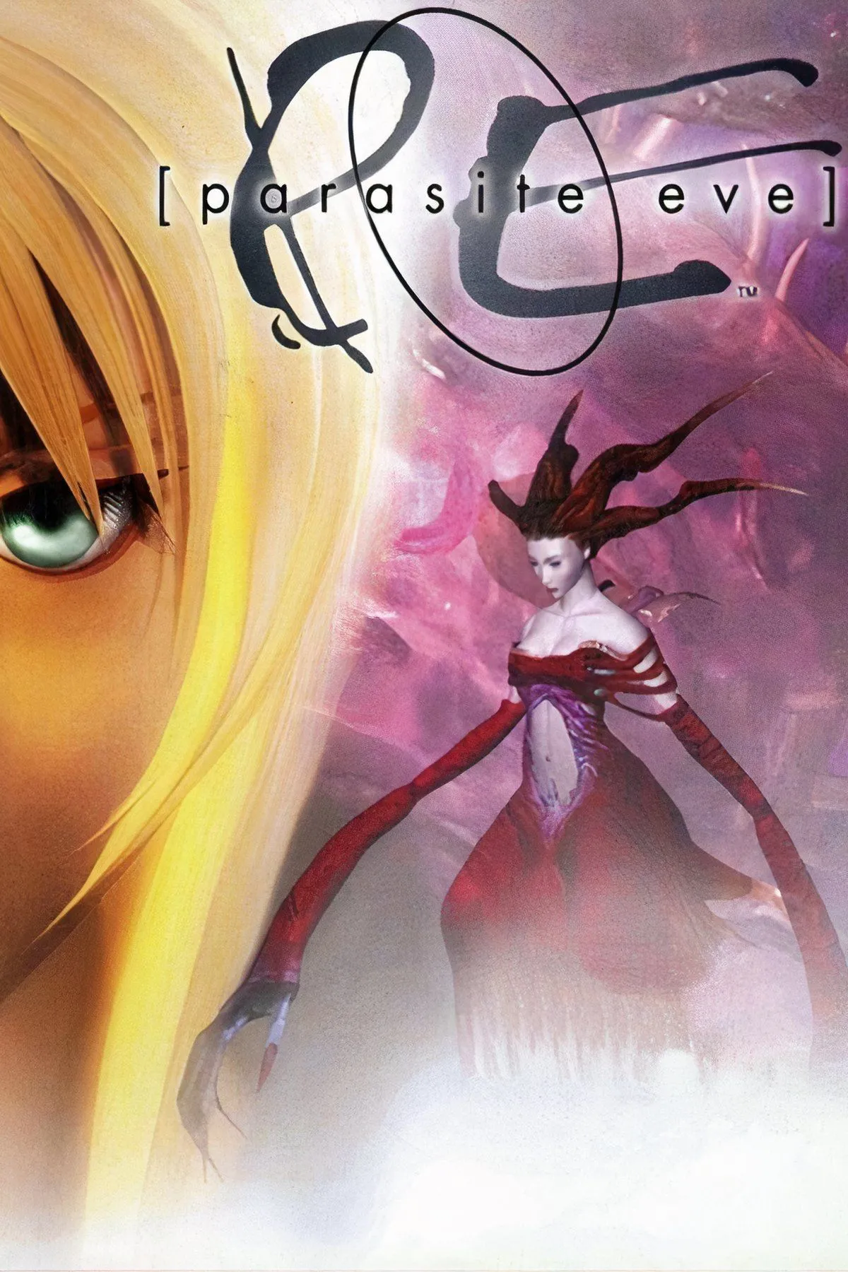 Bìa đĩa game Parasite Eve, với nhân vật chính Aya Brea và một sinh vật đáng sợ, làm nổi bật yếu tố kinh dị hành động RPG