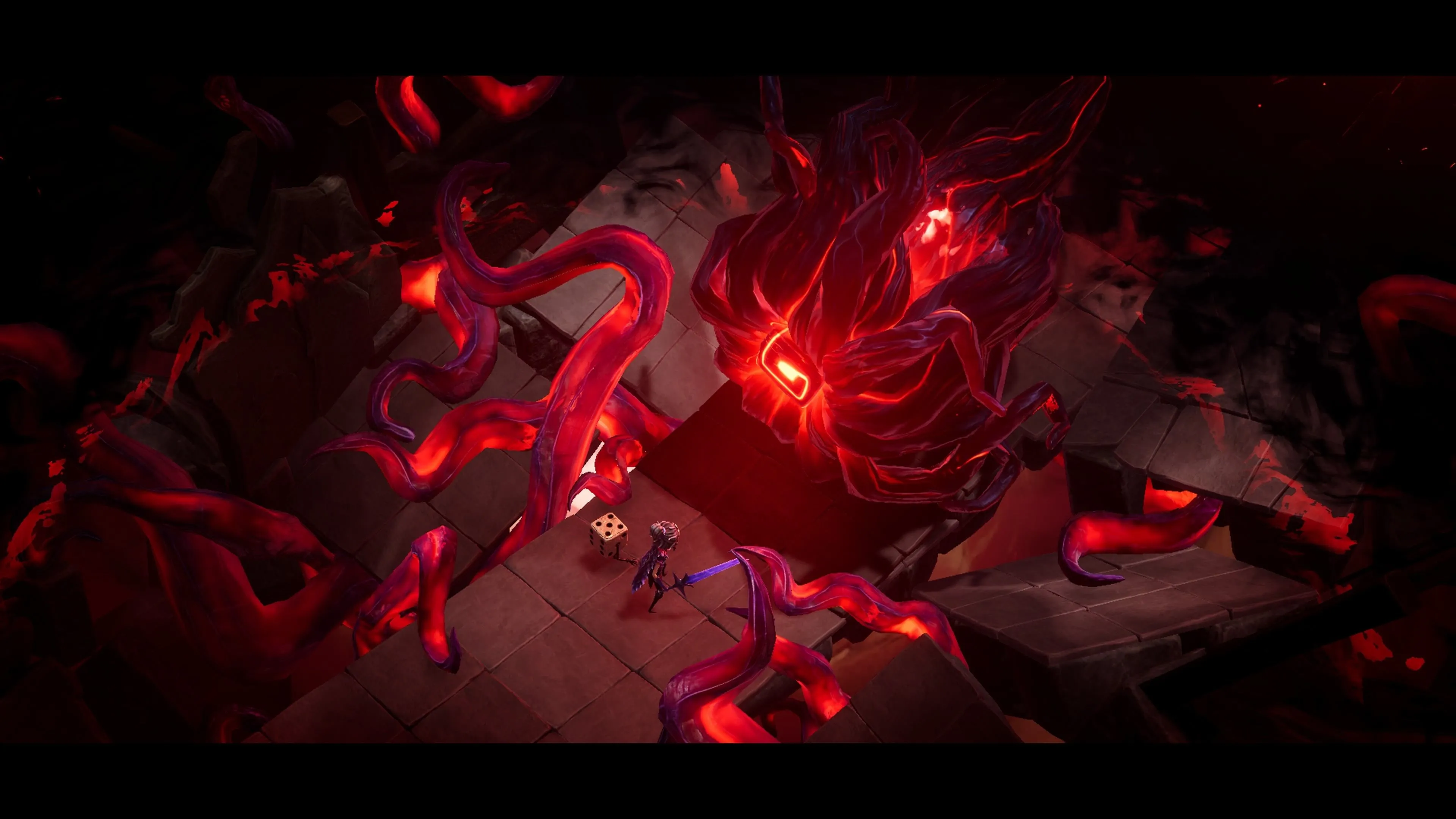 Boss khổng lồ trong một trận đấu thử thách của Lost In Random The Eternal Die.