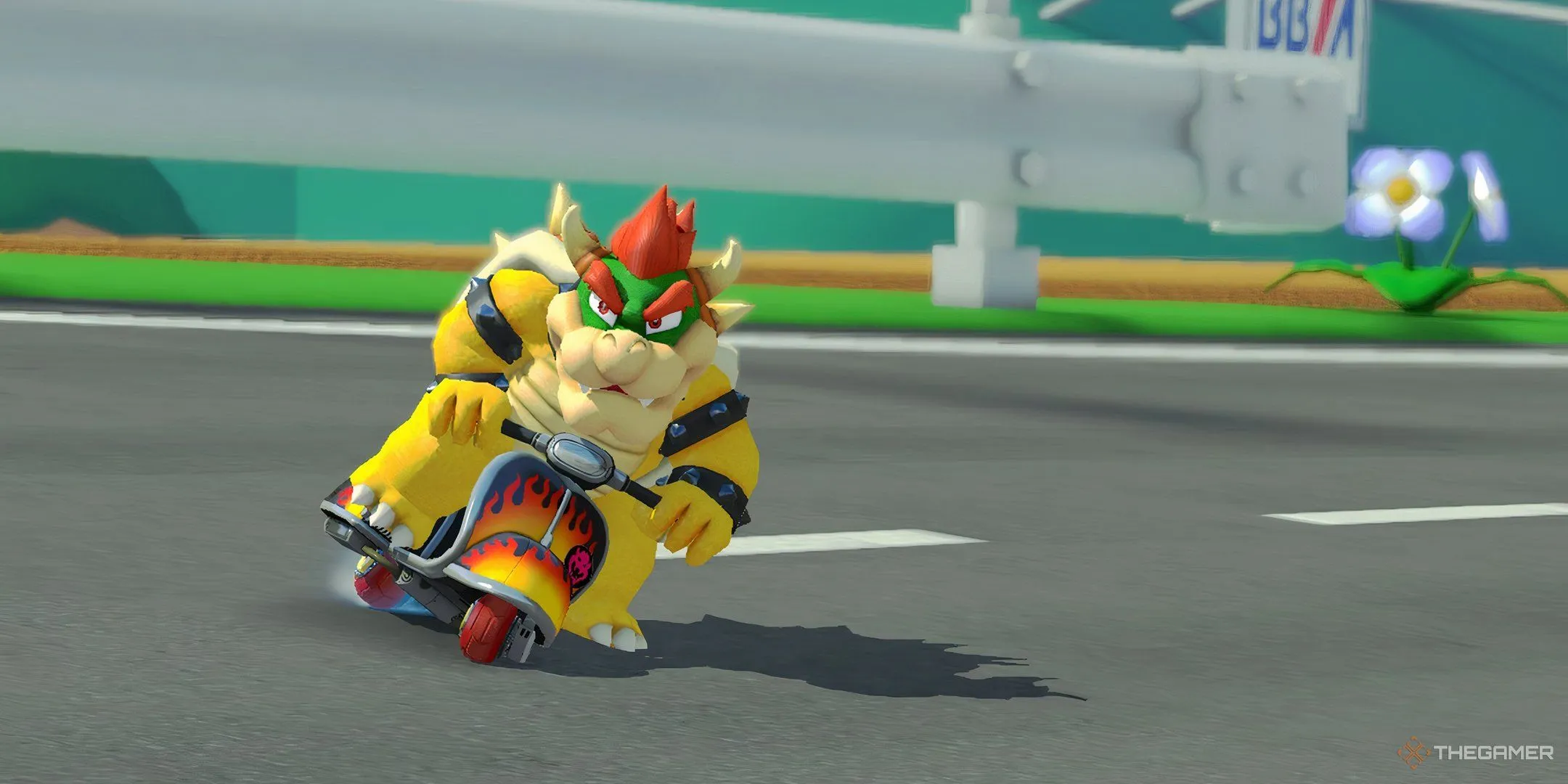 Bowser đang drift điệu nghệ trên đường đua trong game Mario Kart 8 Deluxe, thể hiện sự hấp dẫn của chế độ Grand Prix chơi đơn.