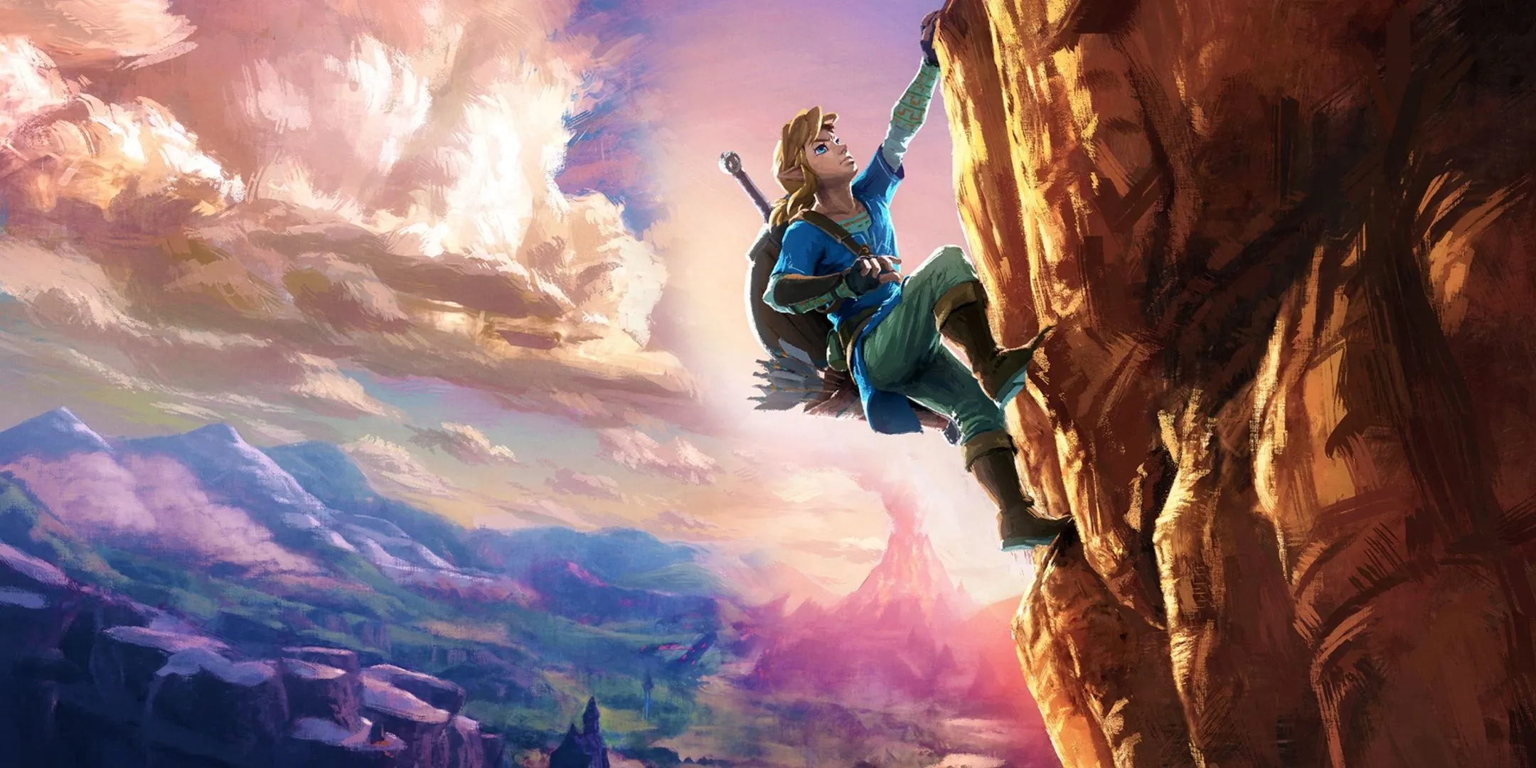 Bức tranh nghệ thuật chính của The Legend of Zelda: Breath of the Wild, thể hiện sự tự do khám phá và tương tác thế giới