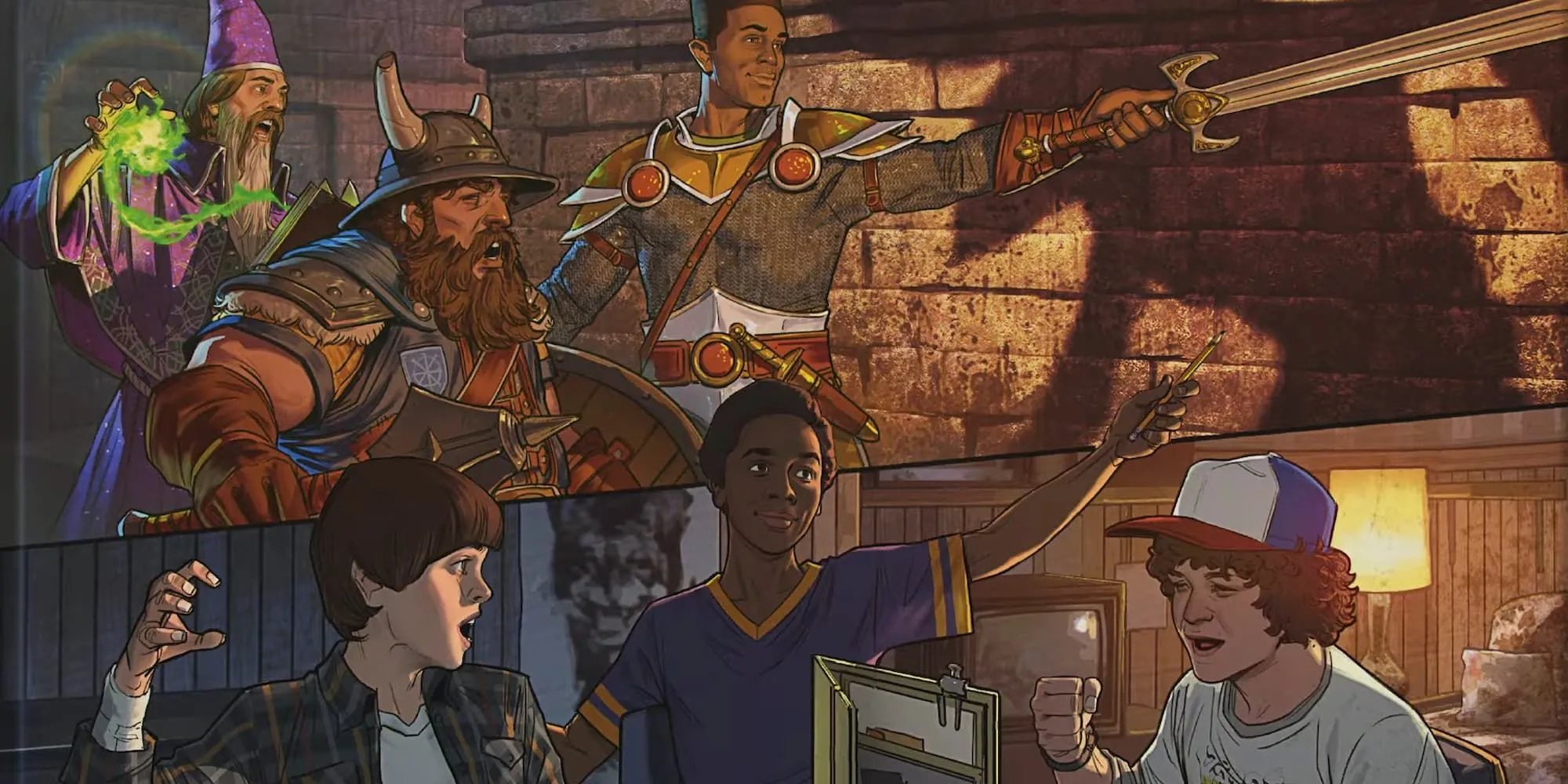 Bức tranh nghệ thuật chủ đề Stranger Things: Welcome to the Hellfire Club, minh họa buổi chơi Dungeons &amp; Dragons của nhóm Eddie Munson.