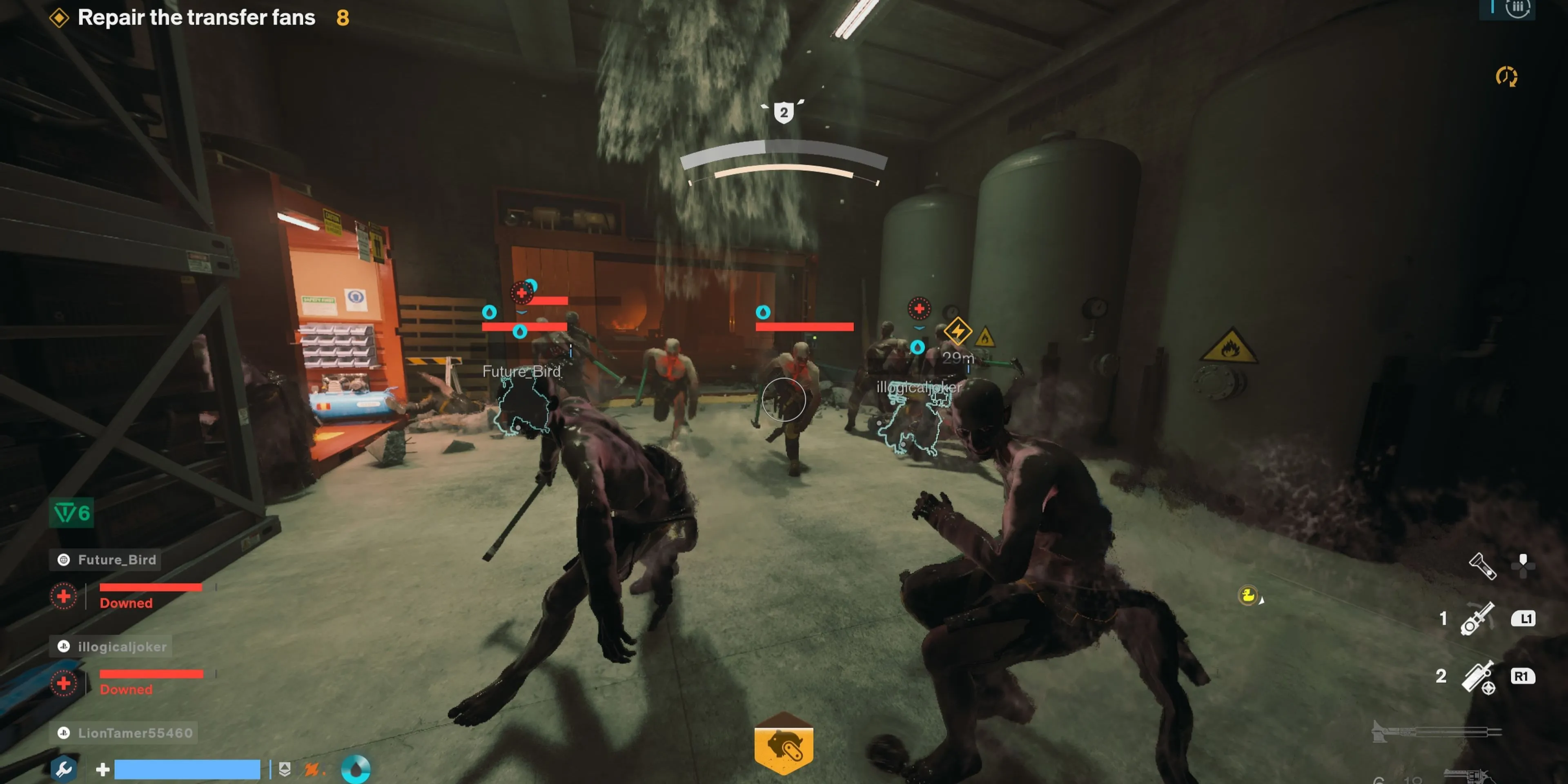 Cảnh chiến đấu chống lại Hiss trong game bắn súng co-op FBC Firebreak.