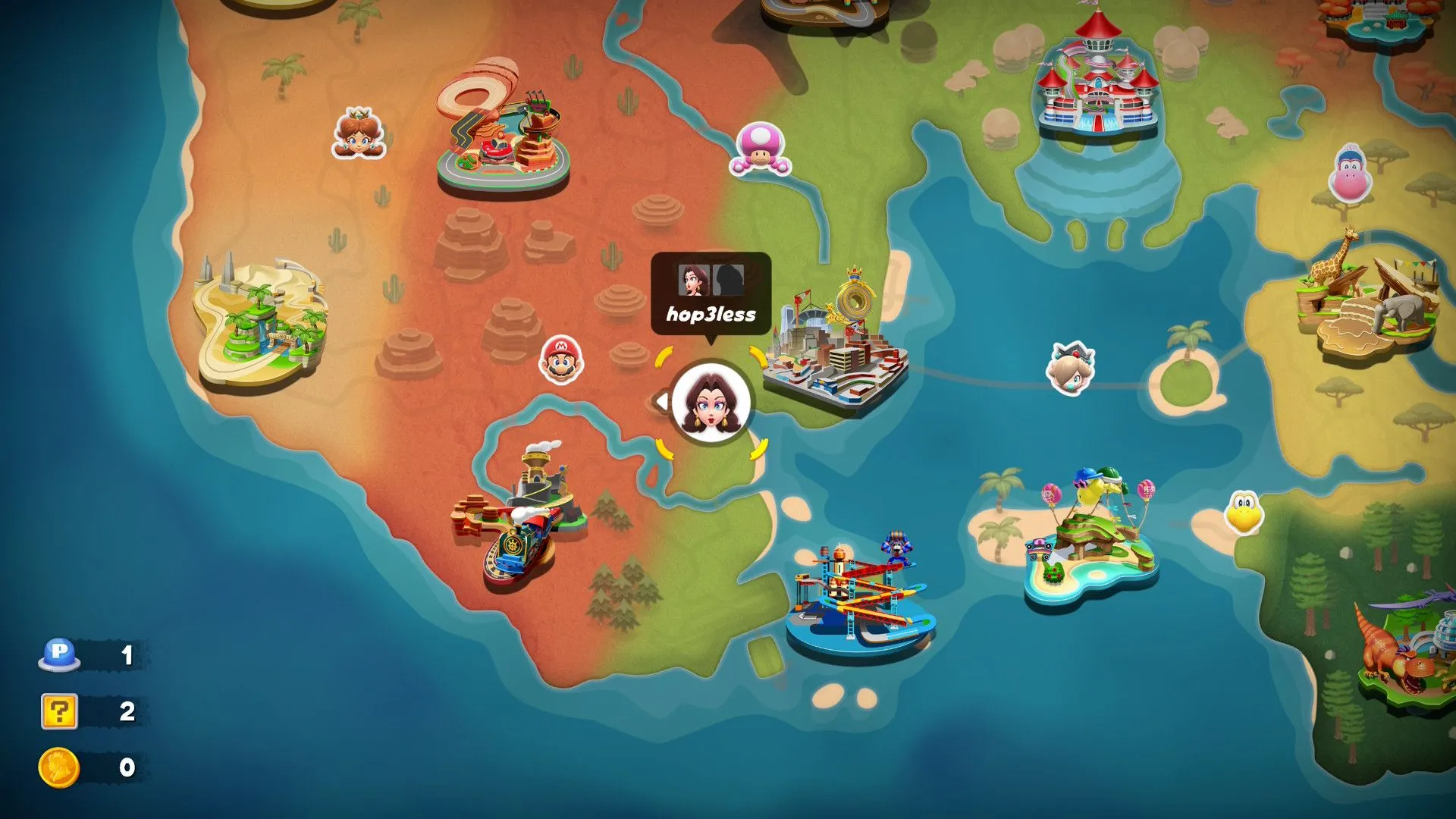 chế độ Free Roam của Mario Kart World với nhân vật lái xe trên đường