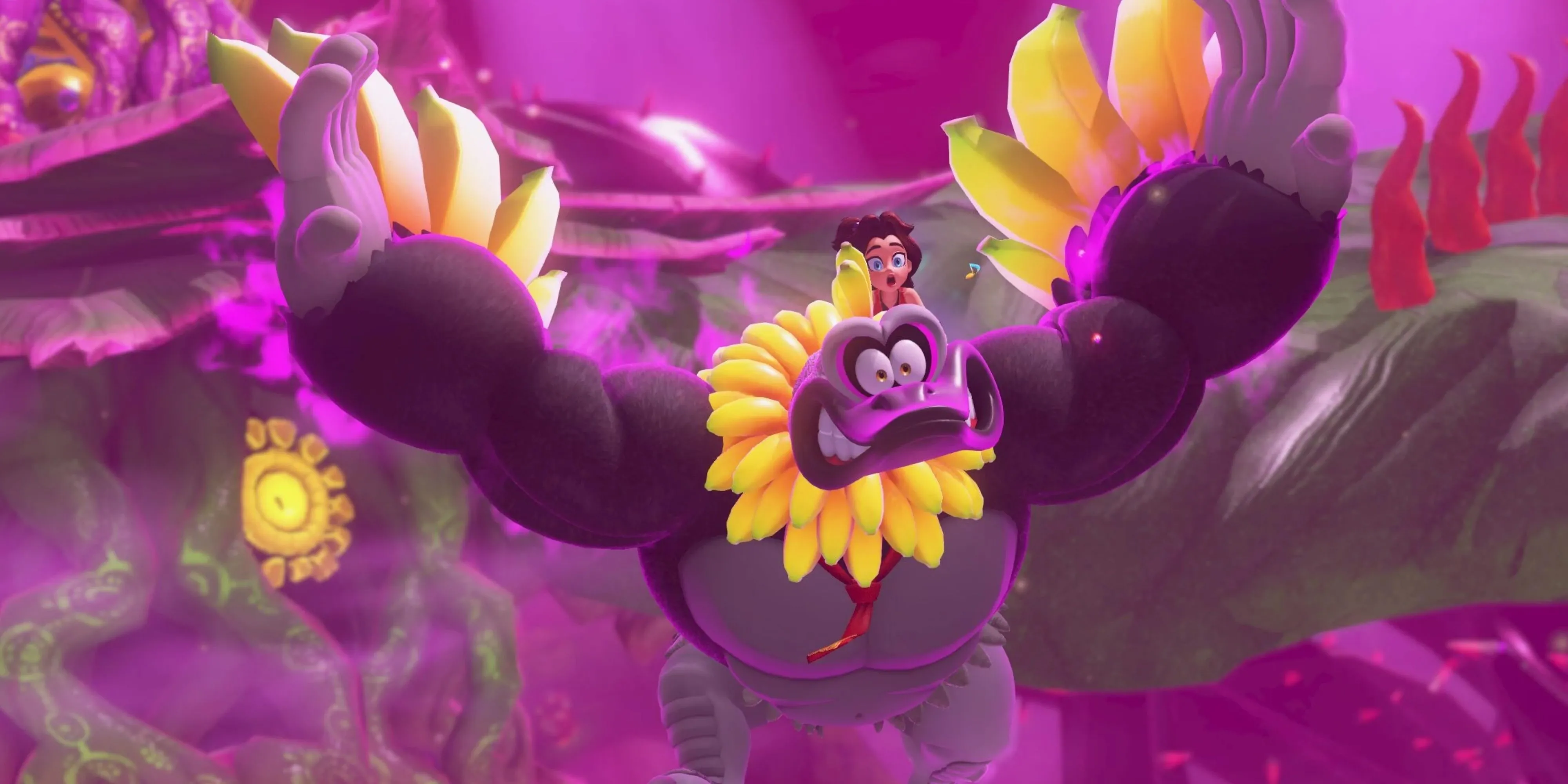 Donkey Kong hóa thân thành đà điểu trong một cảnh game Donkey Kong Bananza độc đáo.
