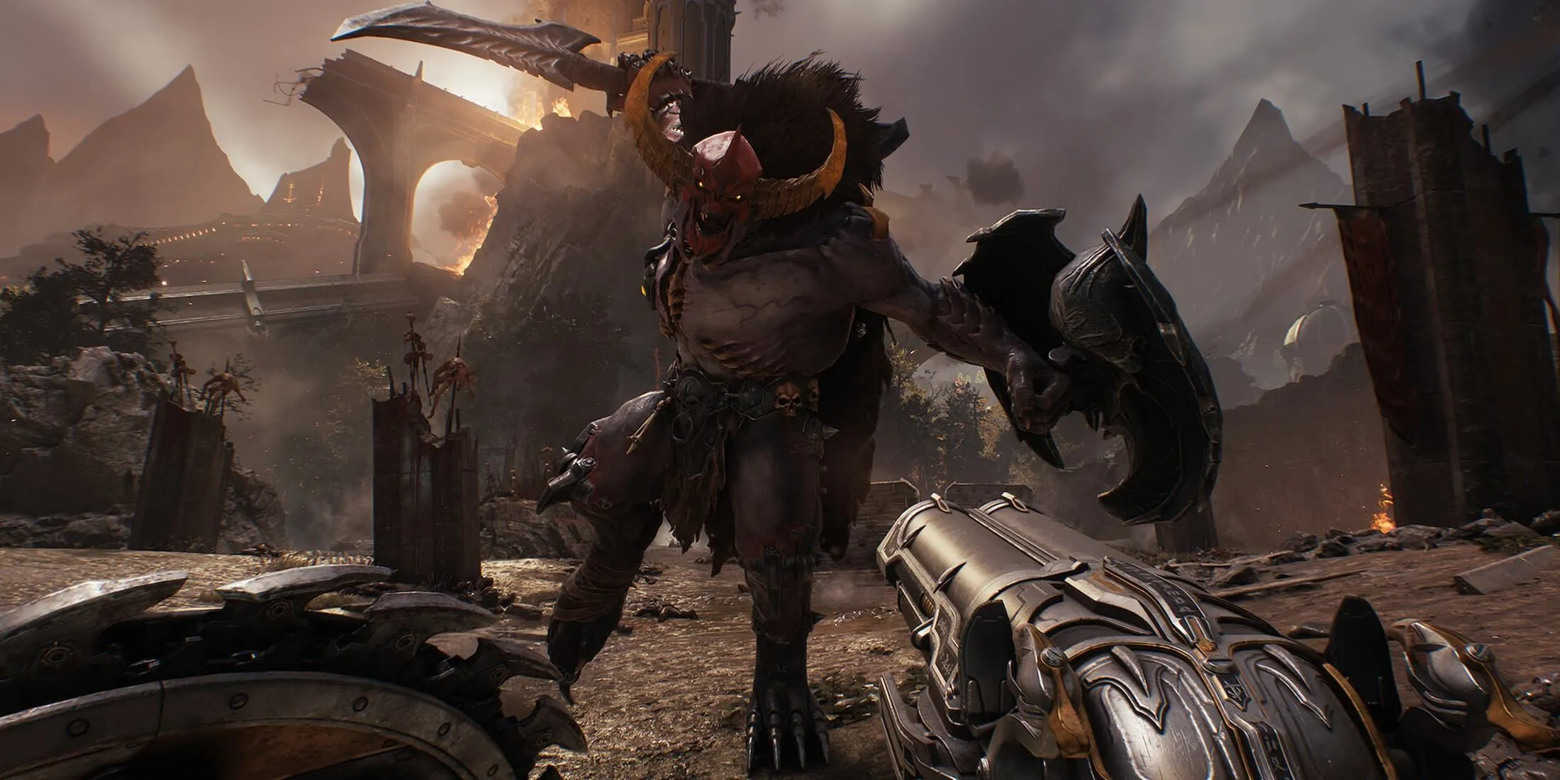 Doom Slayer với khiên và Super Shotgun trong Doom: The Dark Ages