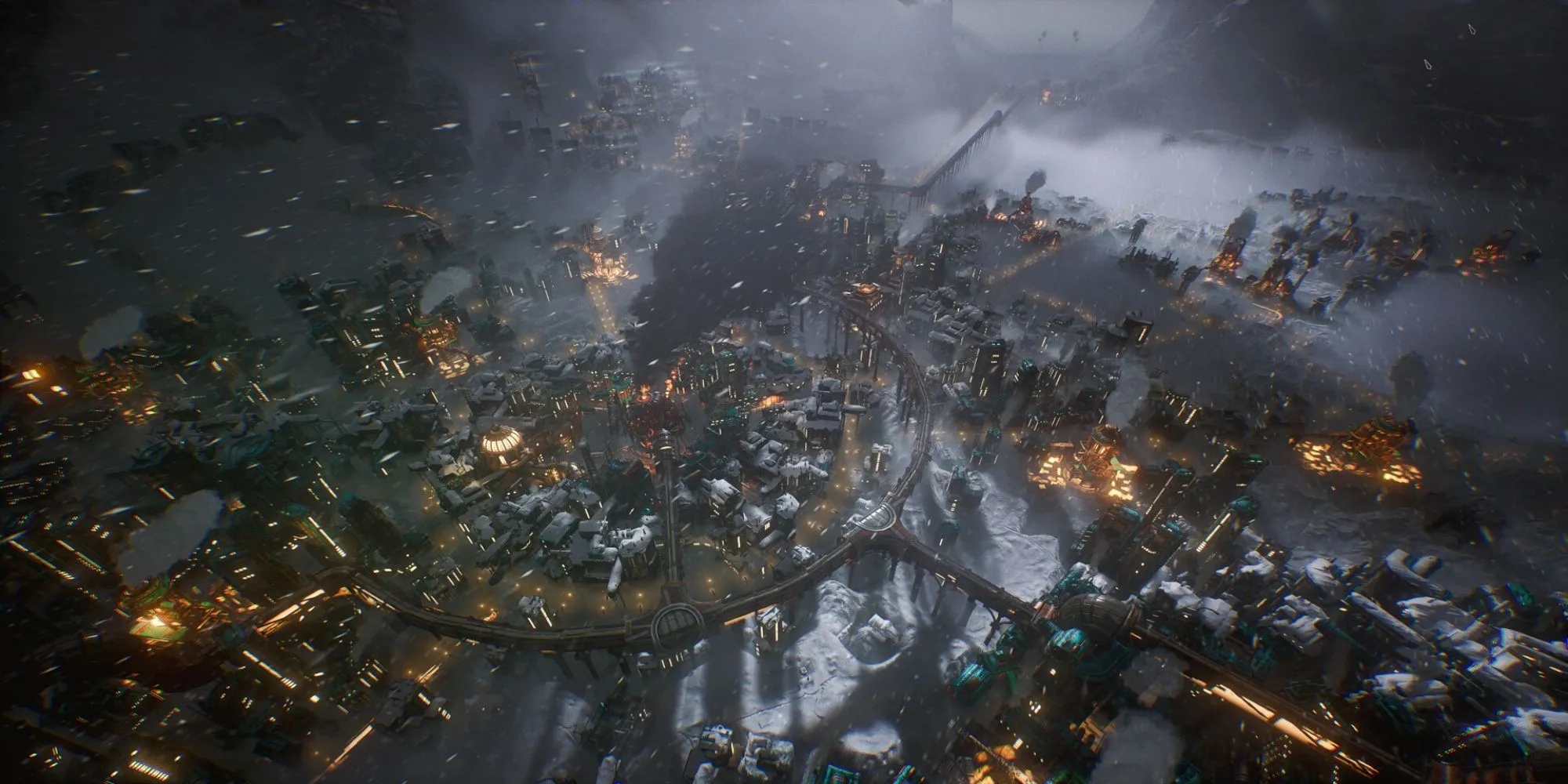 Giao diện gameplay Frostpunk 2 trên PC thể hiện môi trường lạnh giá và quy mô thành phố lớn.