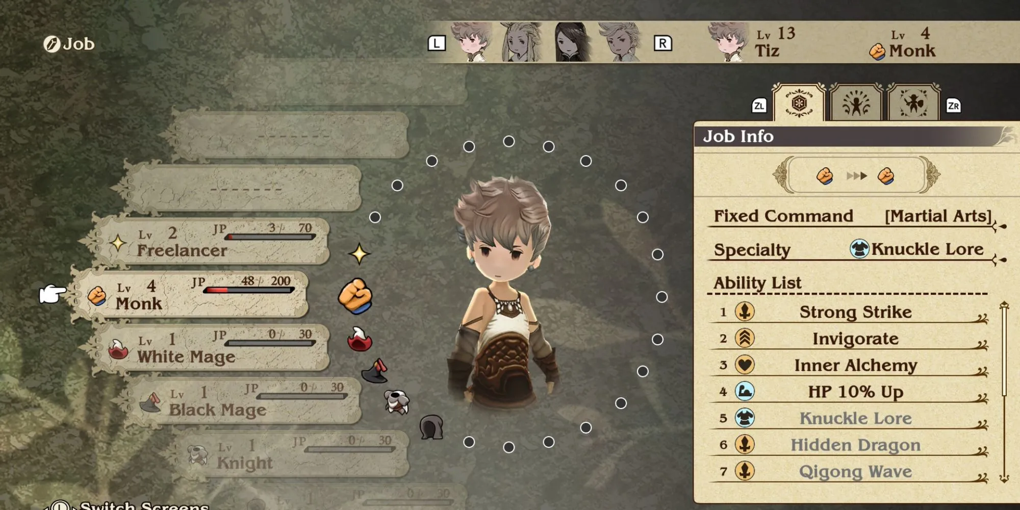 Giao diện lựa chọn Job trong Bravely Default Flying Fairy HD Remaster, thể hiện sự đa dạng của hệ thống Job
