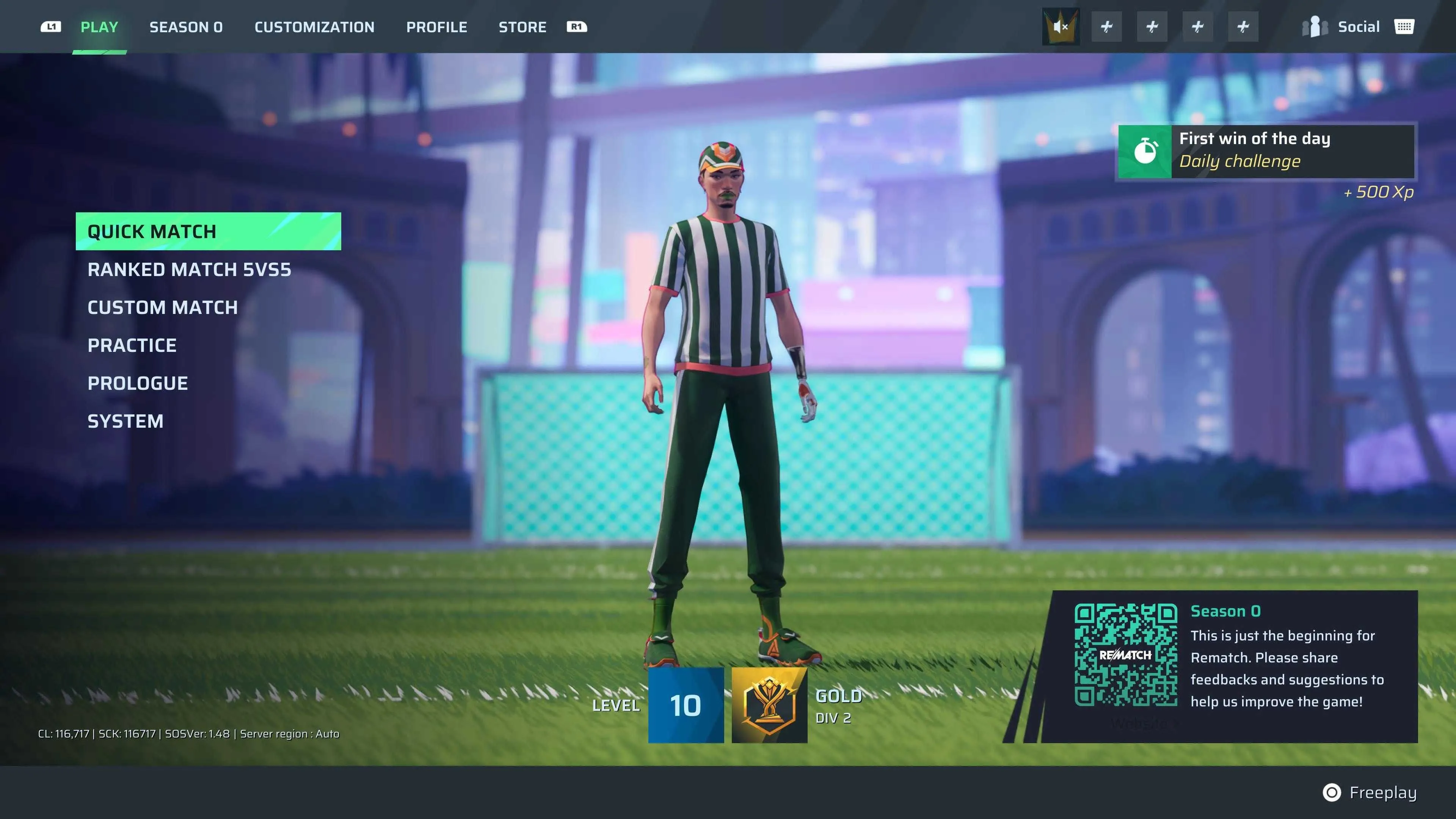 Giao diện menu chính của Rematch