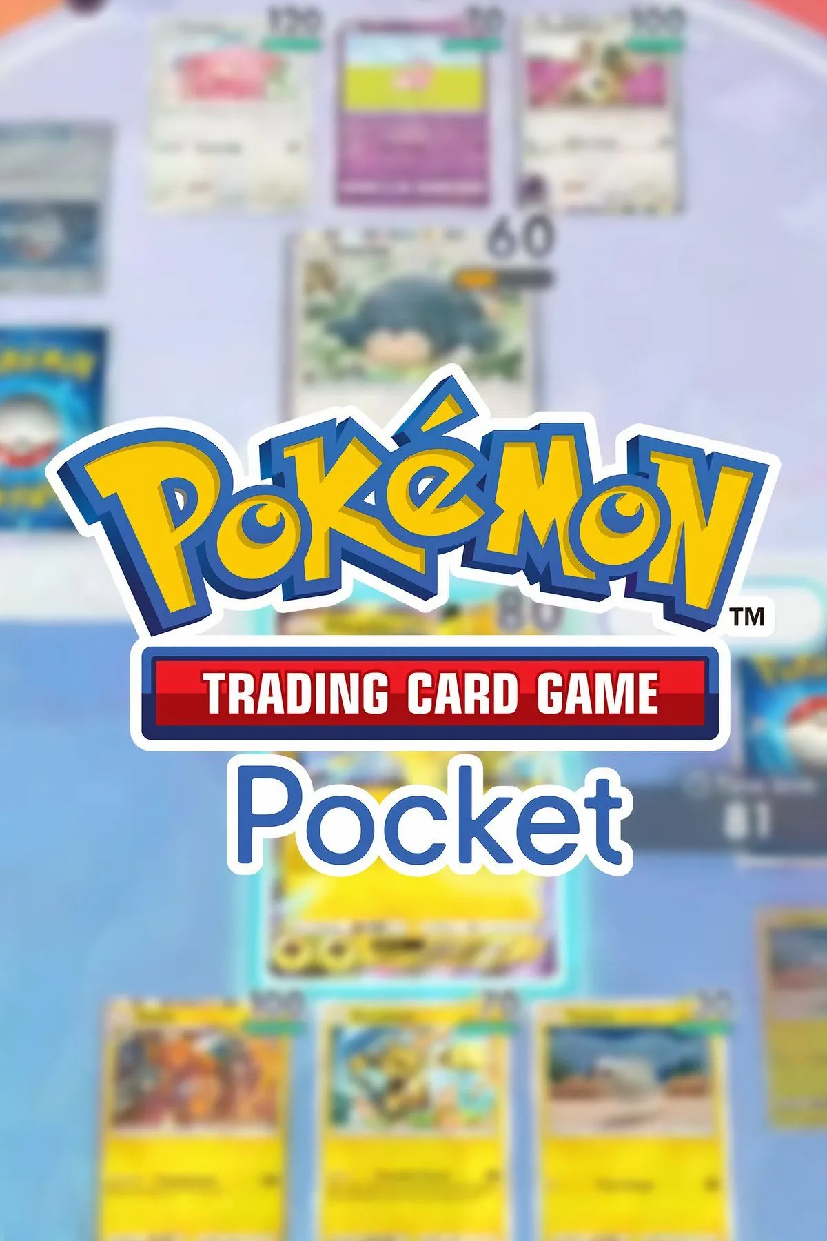 Hình ảnh bìa của trò chơi Pokemon Trading Card Game Pocket, thể hiện trải nghiệm thẻ bài kỹ thuật số đầy hấp dẫn và chiến thuật