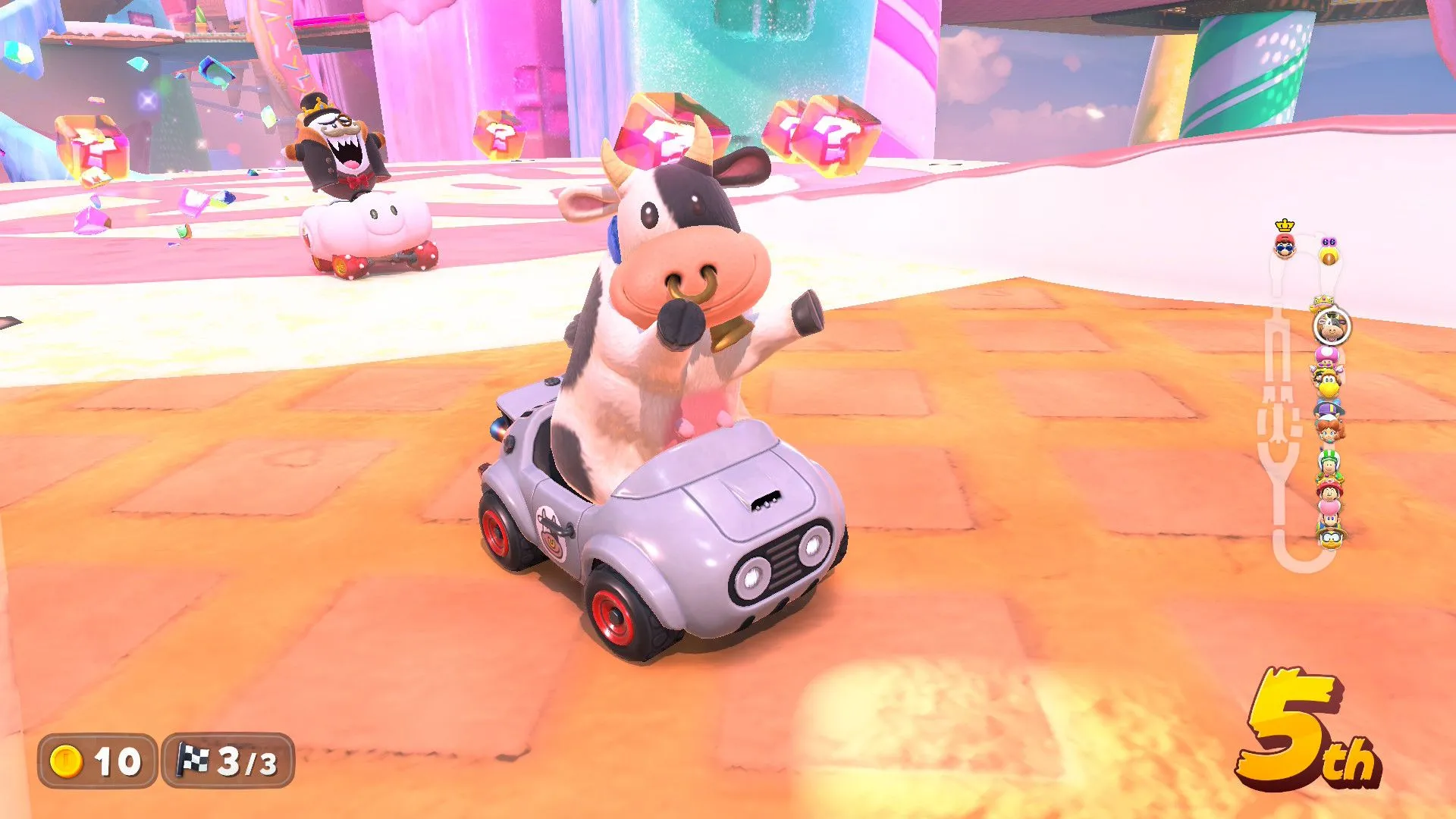 hình ảnh con bò trên đường đua Mario Kart World