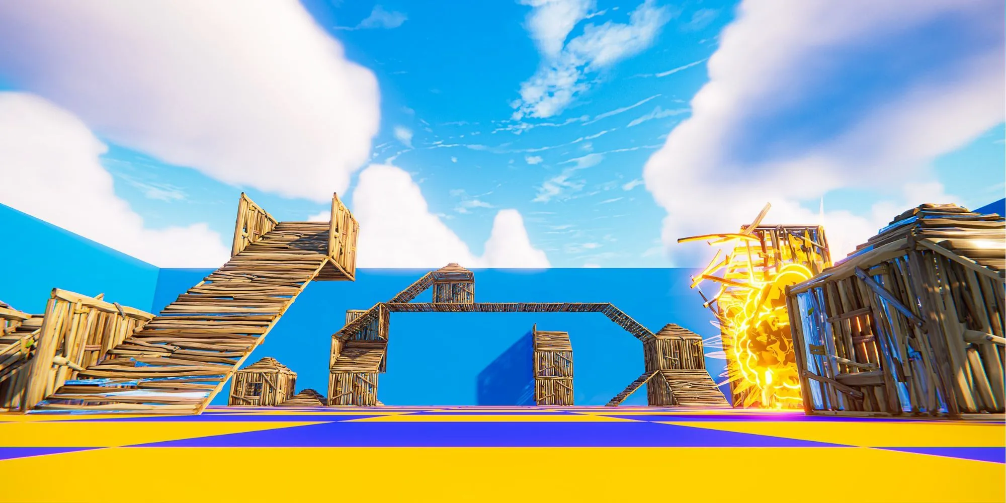 Hình ảnh gameplay bản đồ The Pit trong Fortnite, mô tả không gian chiến đấu mở